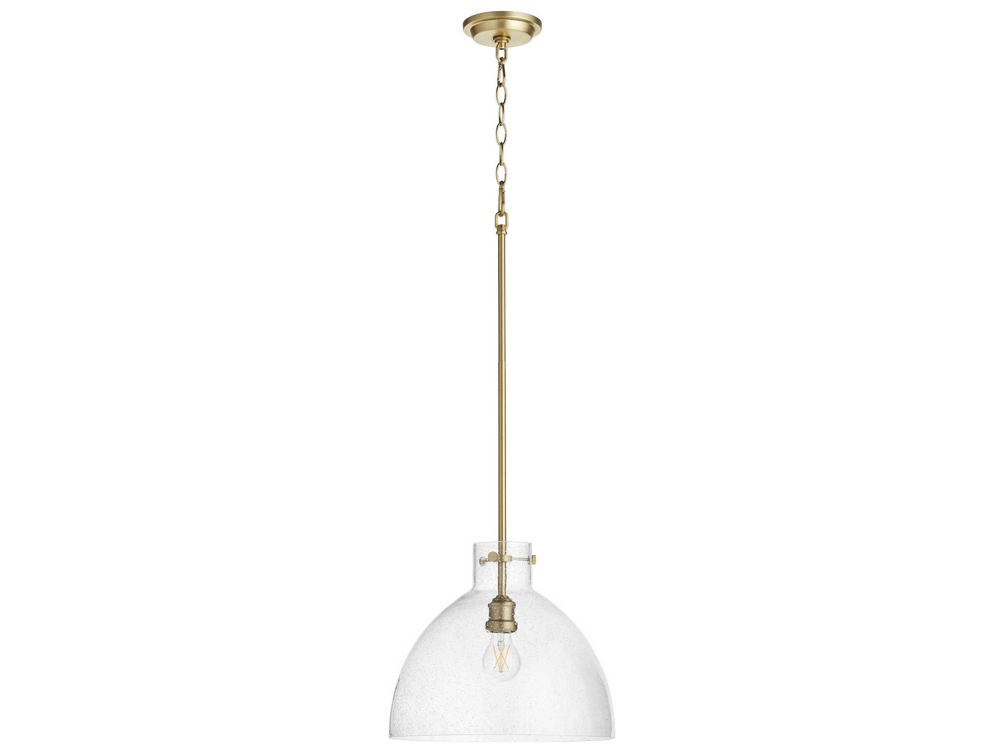 1-Light Aged Brass Dome Pendant
