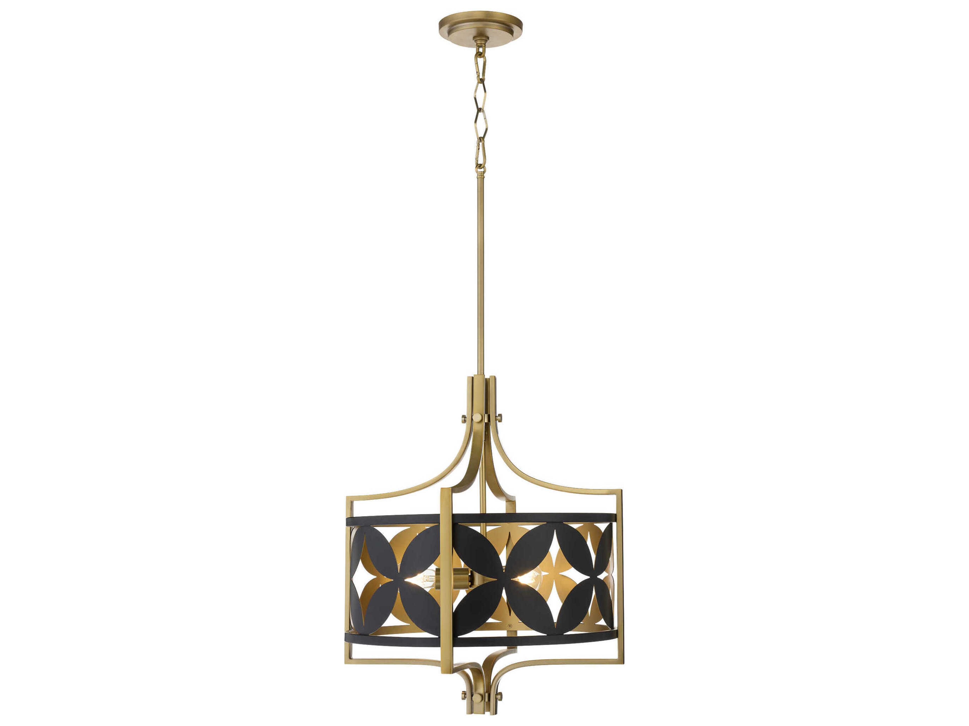Quorum Mariposa 3-Light Matte Black Aged Brass Pendant