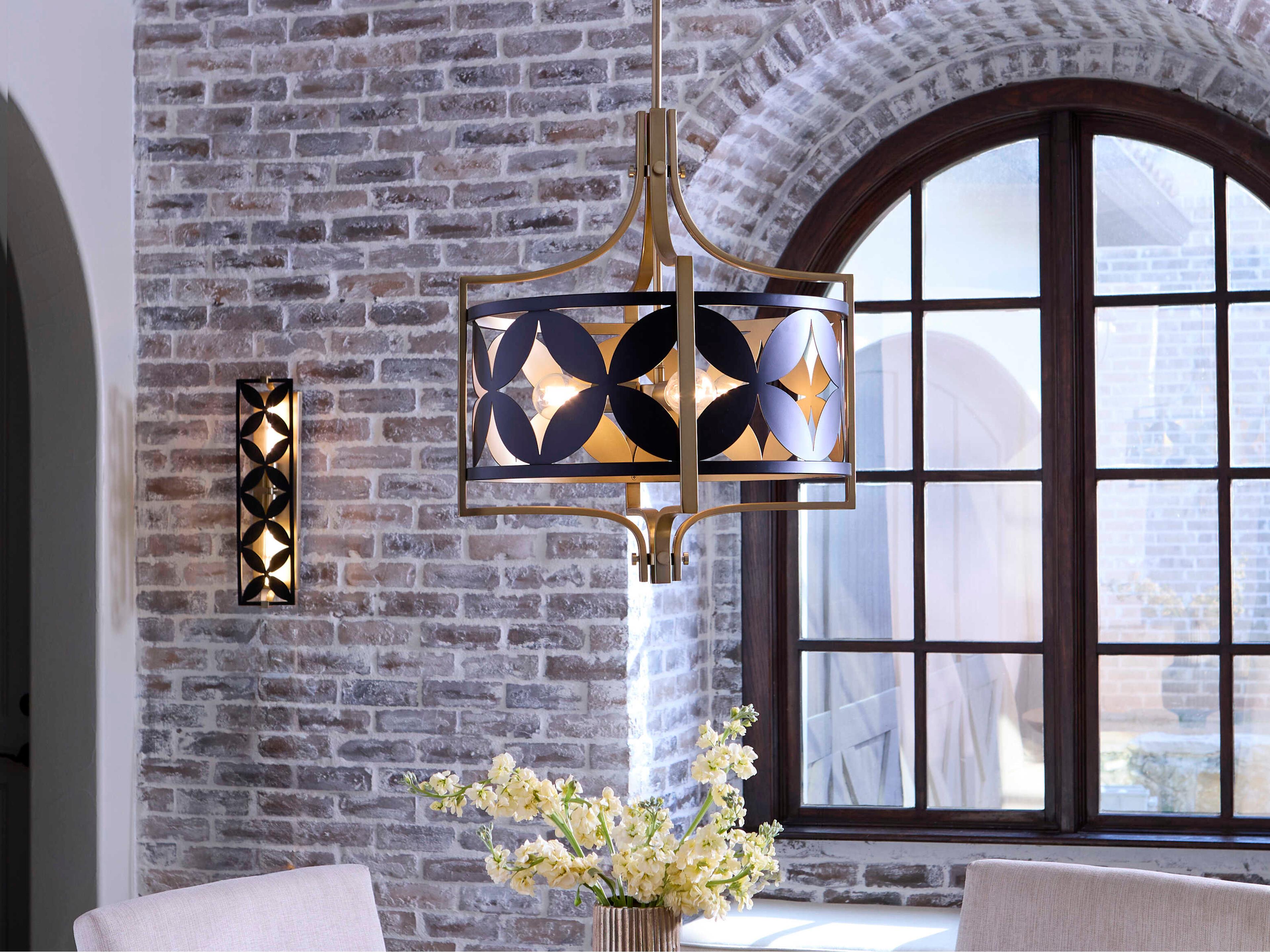 Quorum Mariposa 3-Light Matte Black Aged Brass Pendant