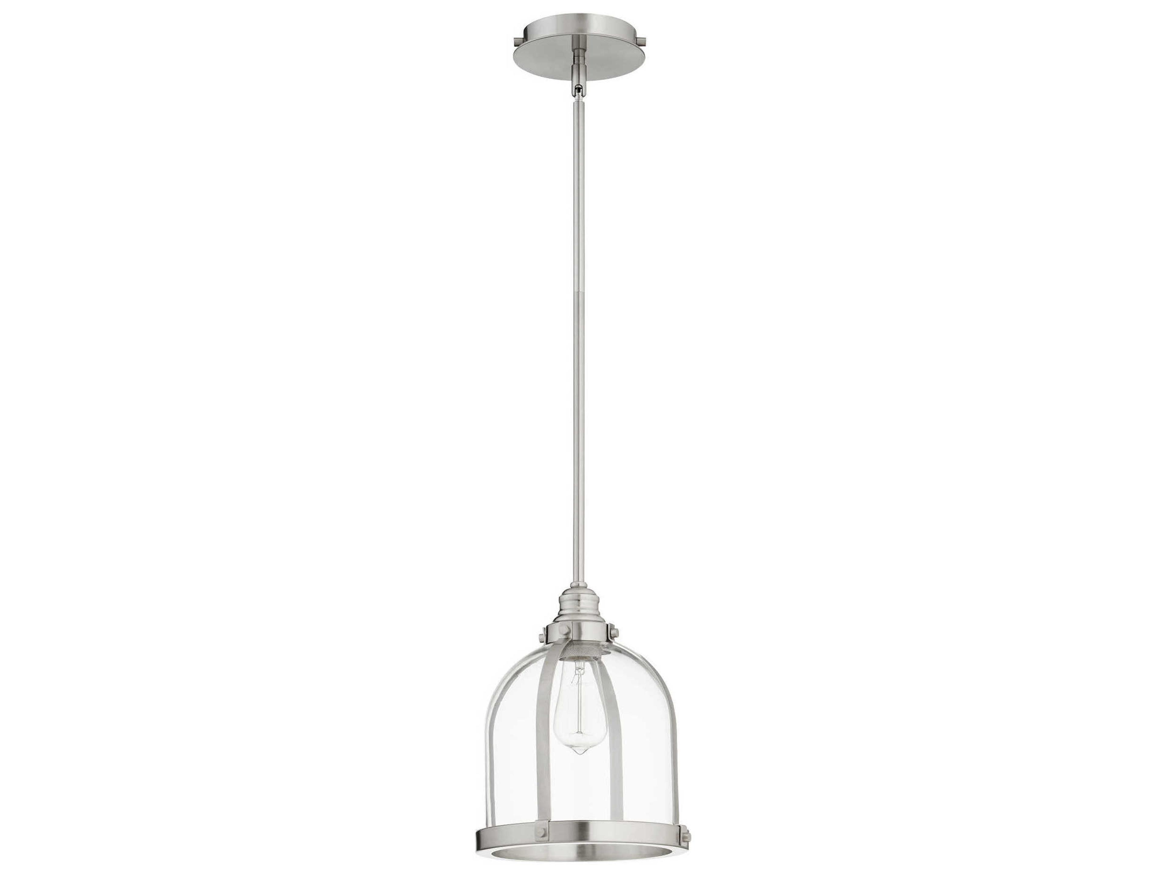 1-Light Satin Nickel Glass Bell Mini Pendant