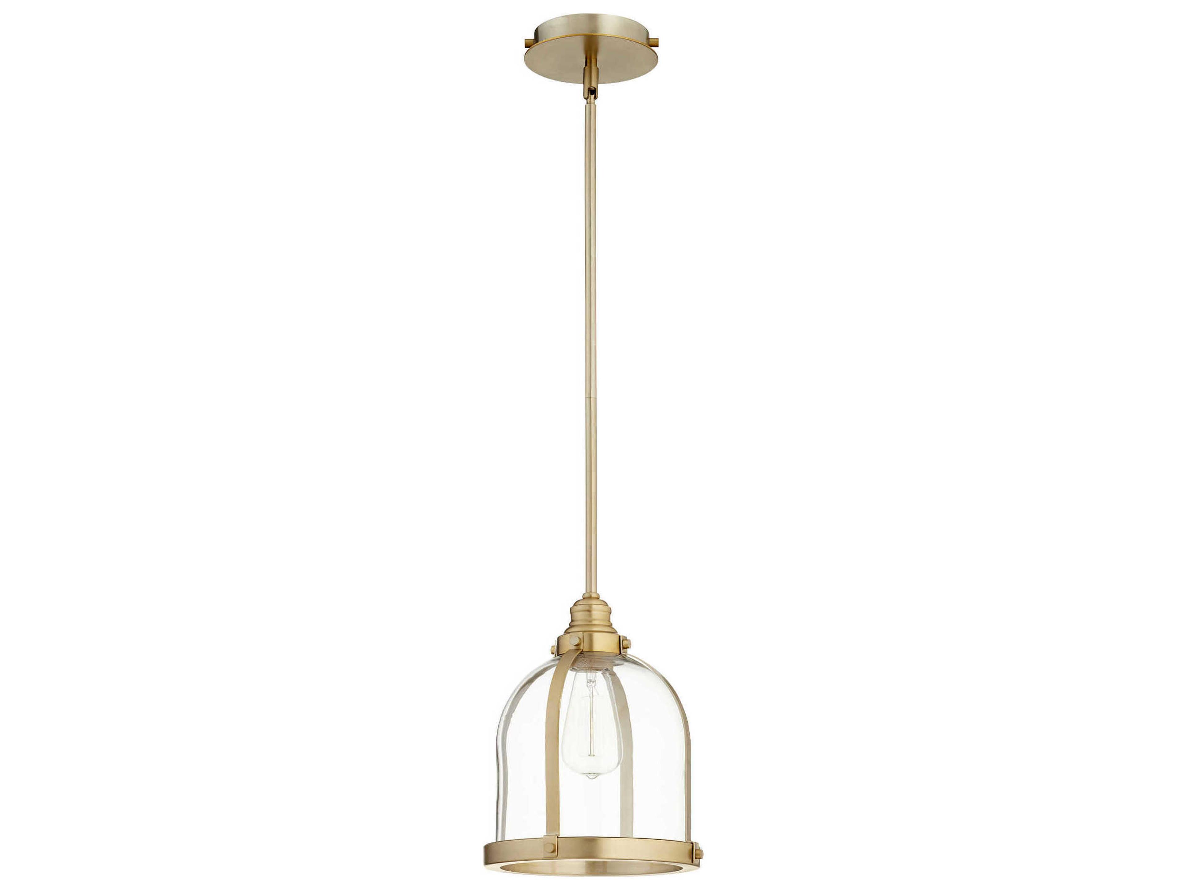 1-Light Aged Brass Glass Bell Mini Pendant