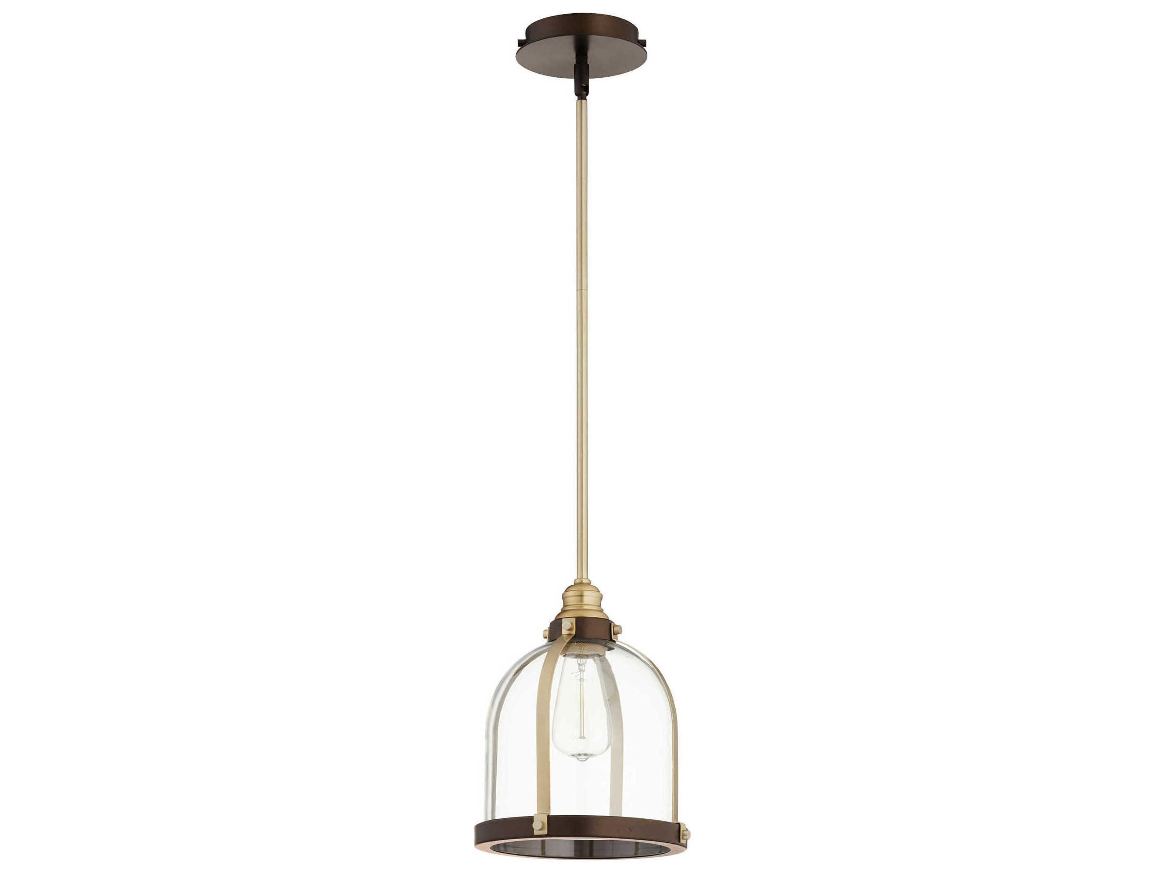 1-Light Aged Brass With Oiled Bronze Glass Bell Geometric Mini Pendant