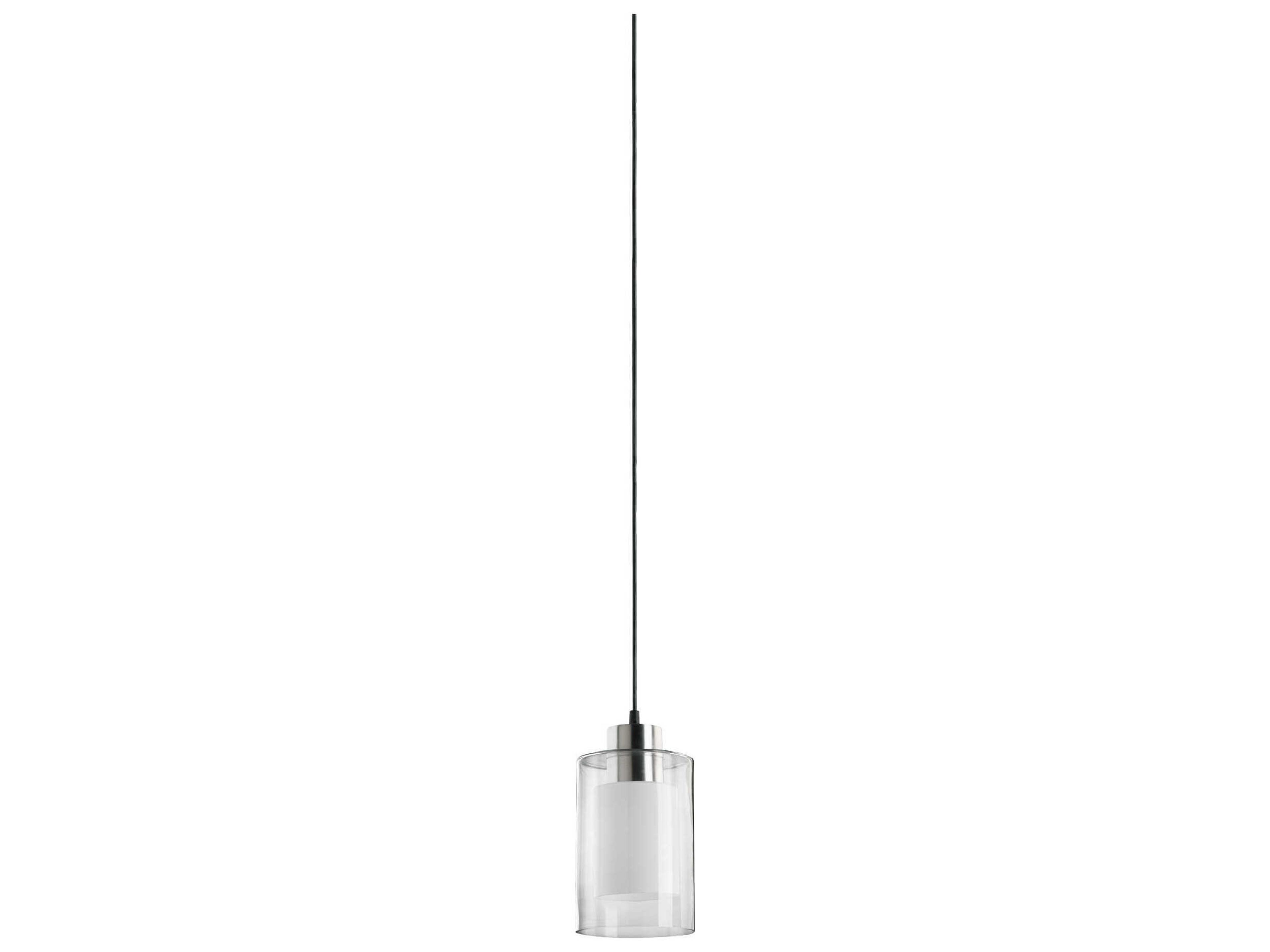 1-Light Satin Nickel Clear And White Cylinder Mini Pendant