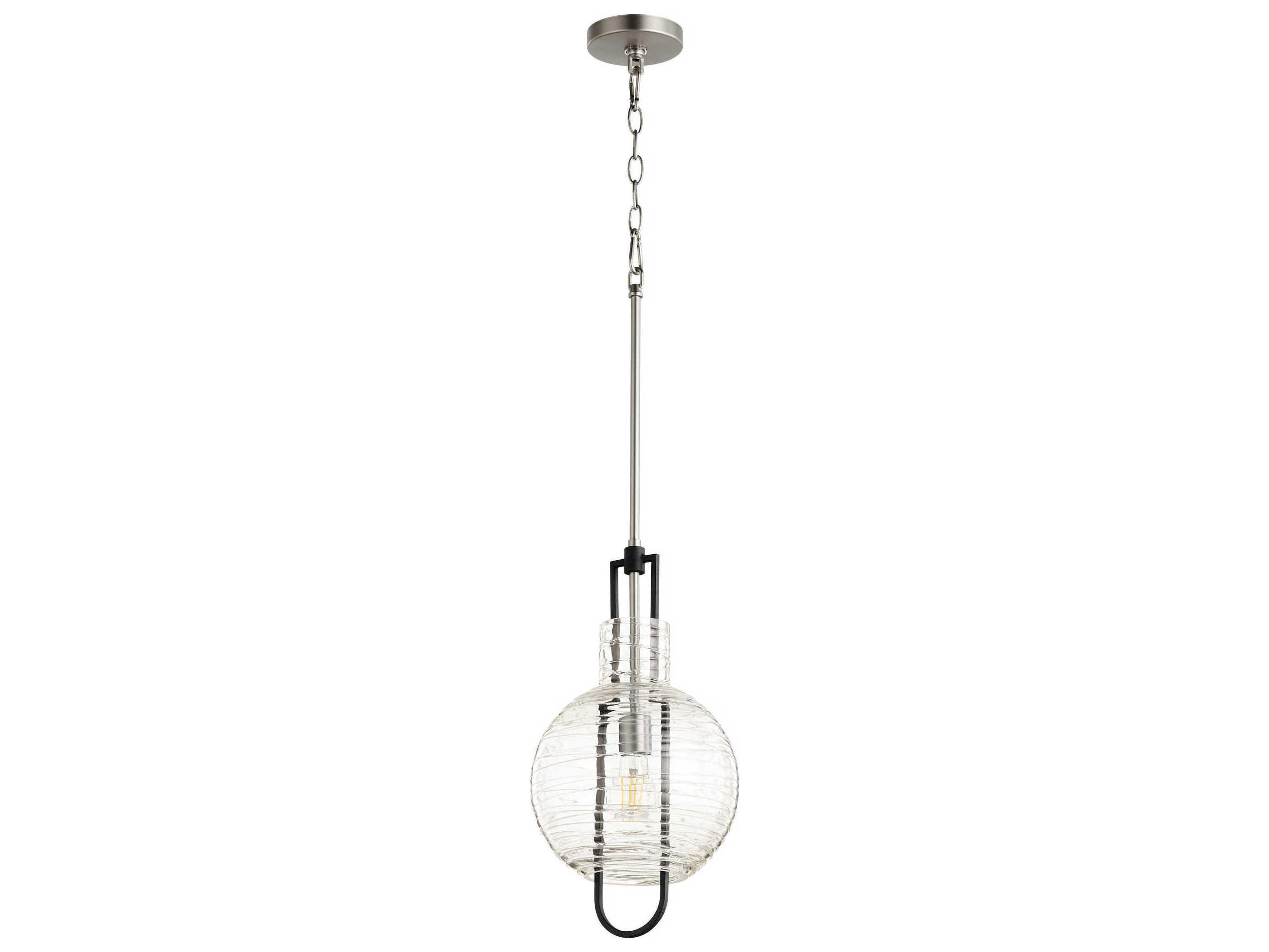 1-Light Noir With Satin Nickel Black Glass Globe Mini Pendant