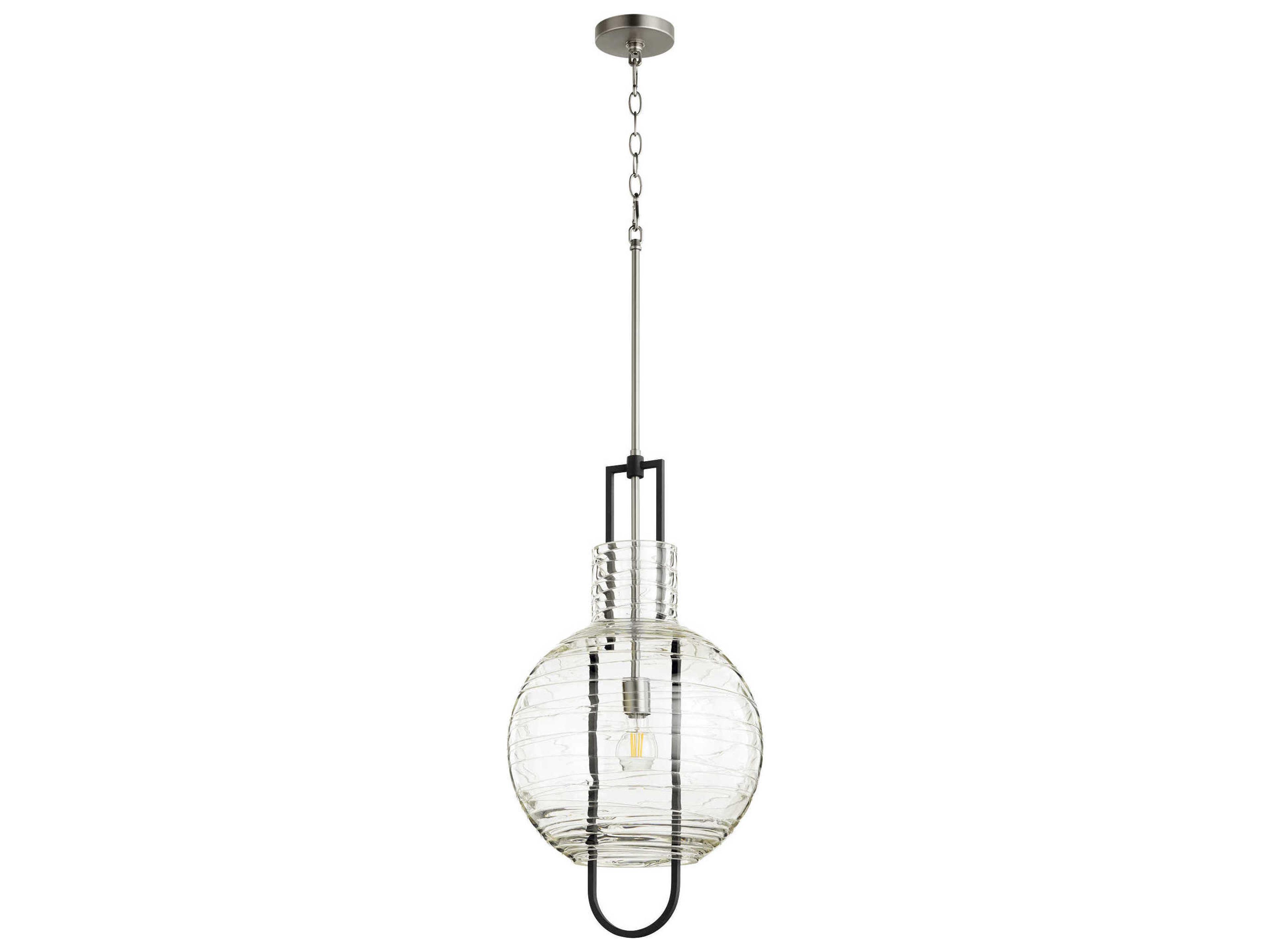 1-Light Noir With Satin Nickel Black Glass Globe Pendant