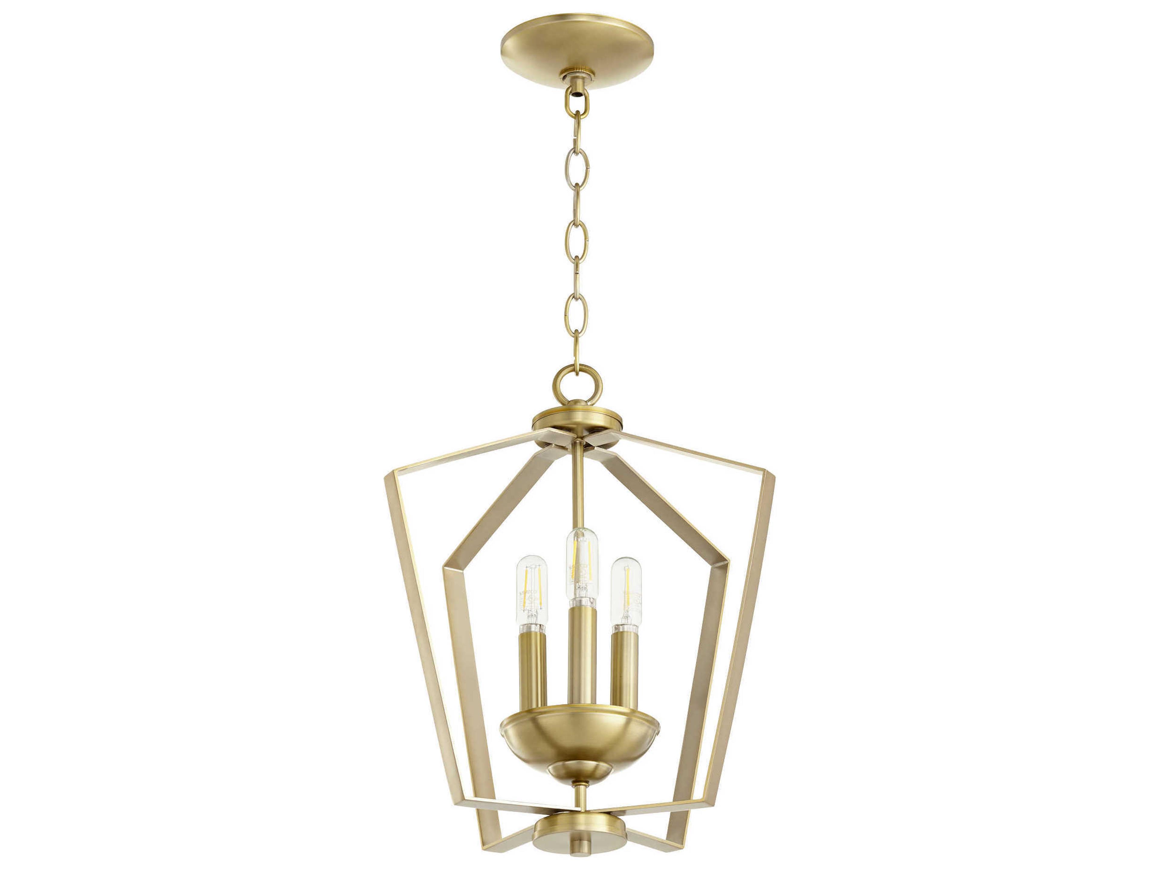 Quorum 3-Light Aged Brass Geometric Pendant