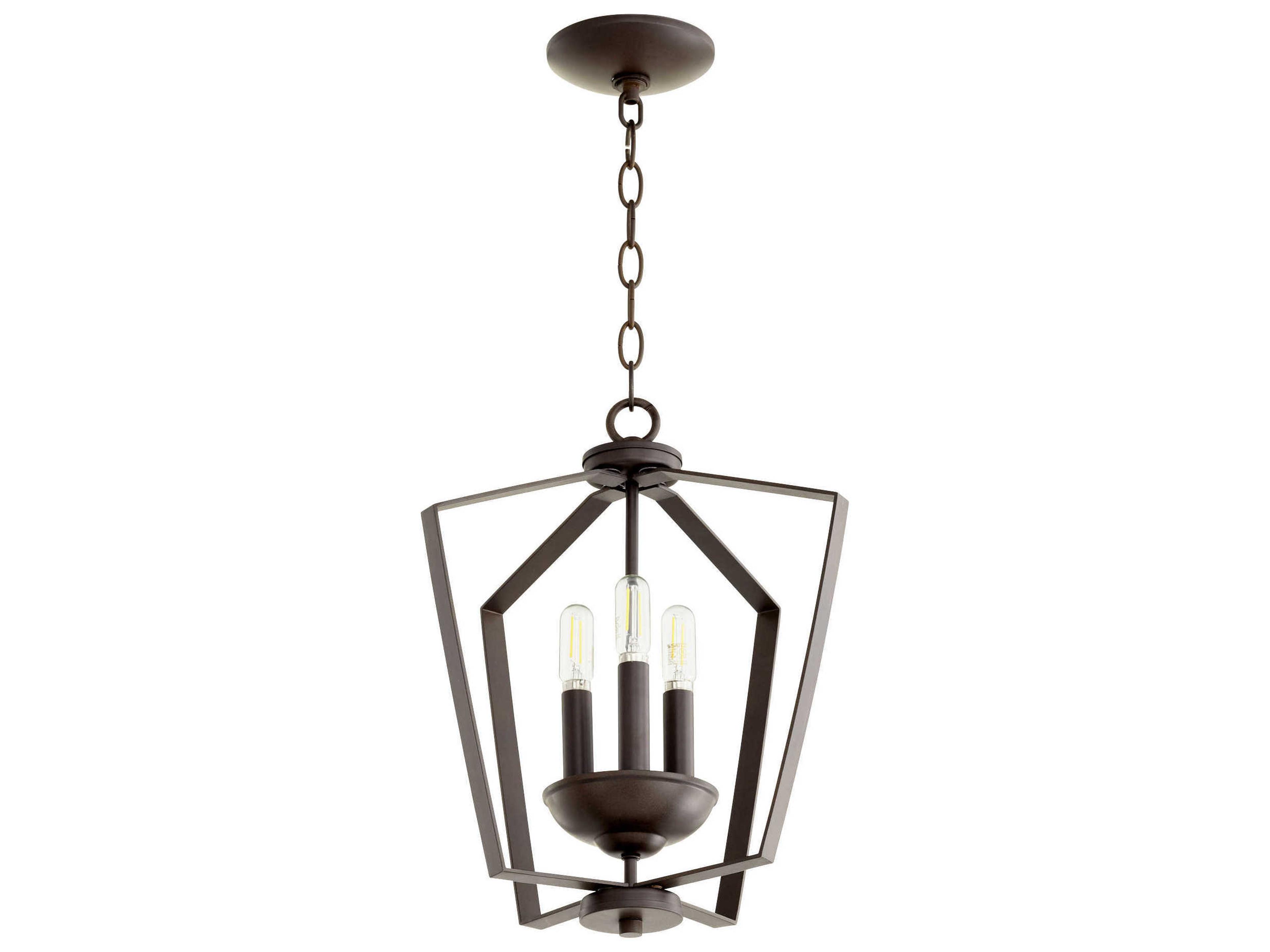 3-Light Oiled Bronze Geometric Pendant