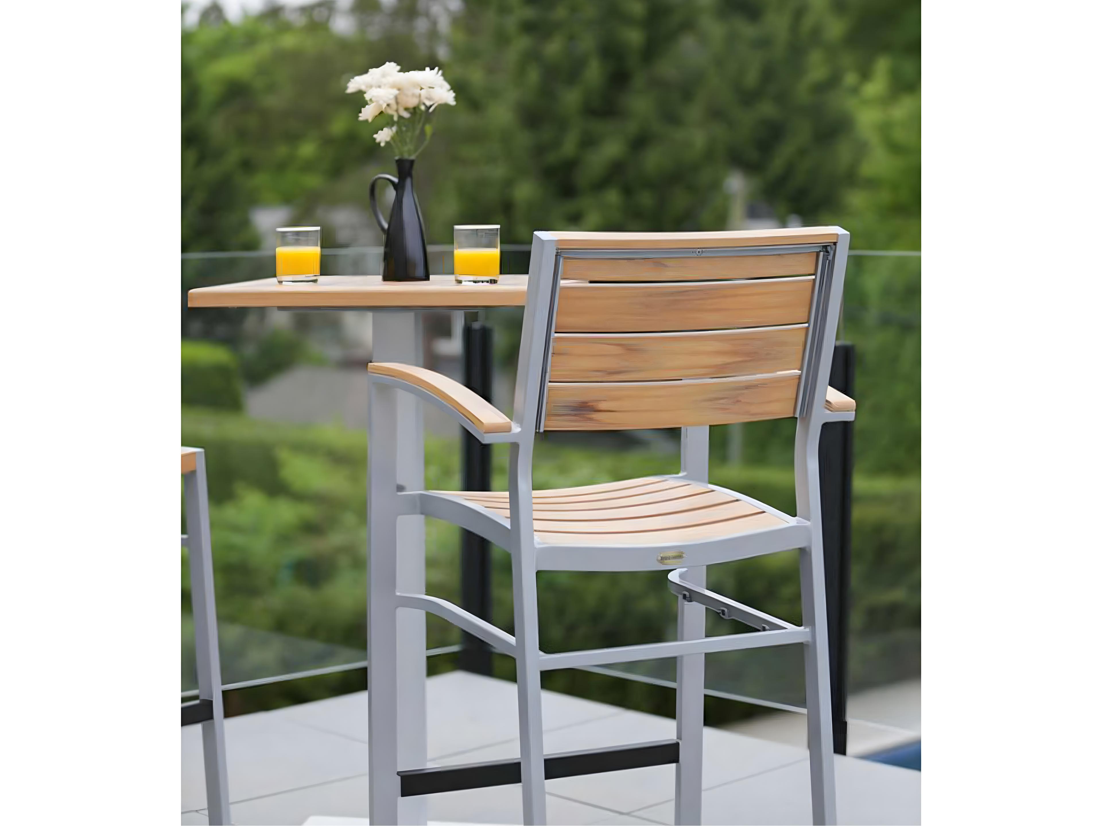 Ratana New Mirage Silver Aluminum Faux Teak Bar Stool