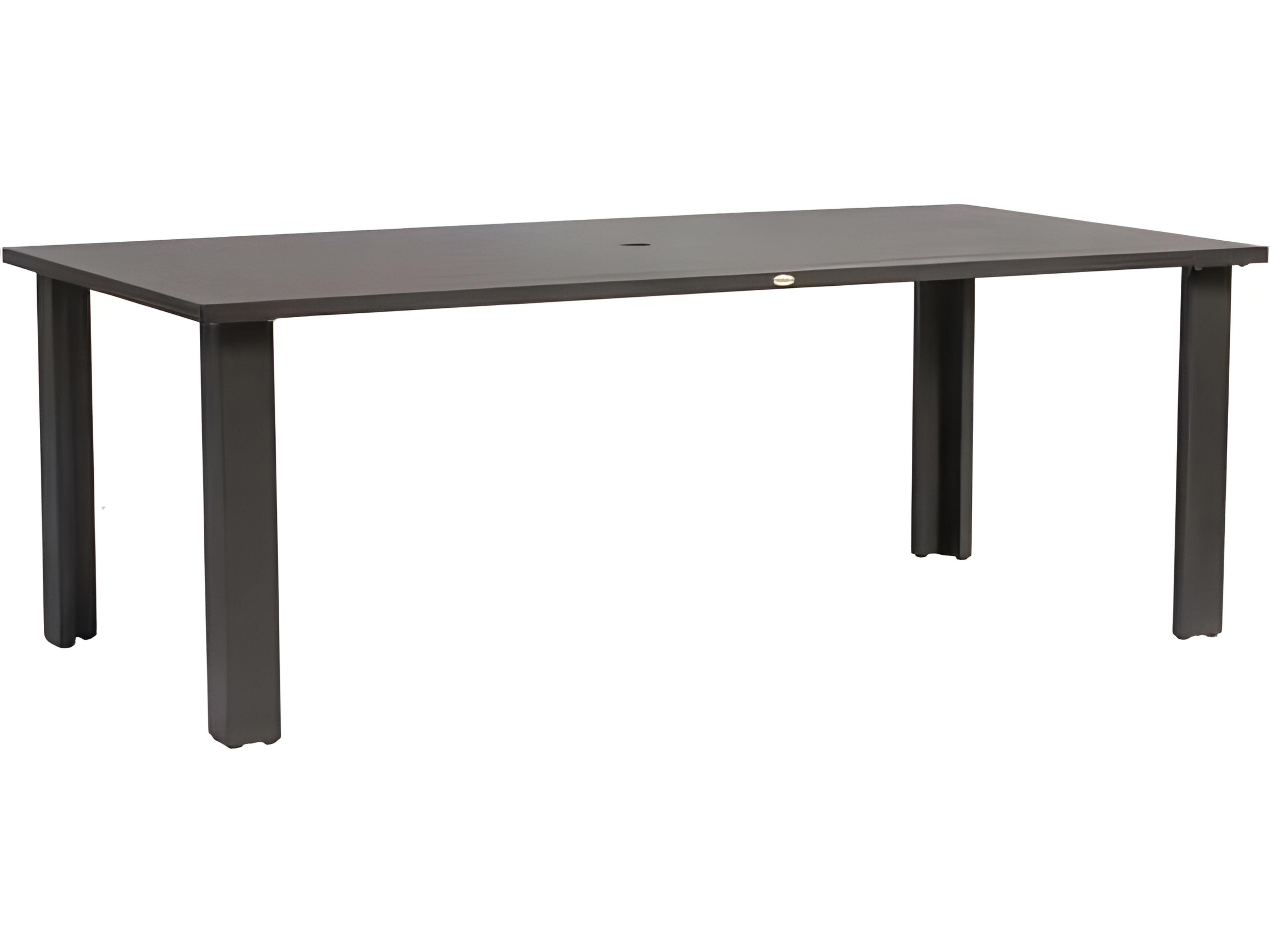 Limo Silver Ash Grey Aluminum Rectangular Umbrella Hole Dining Table
