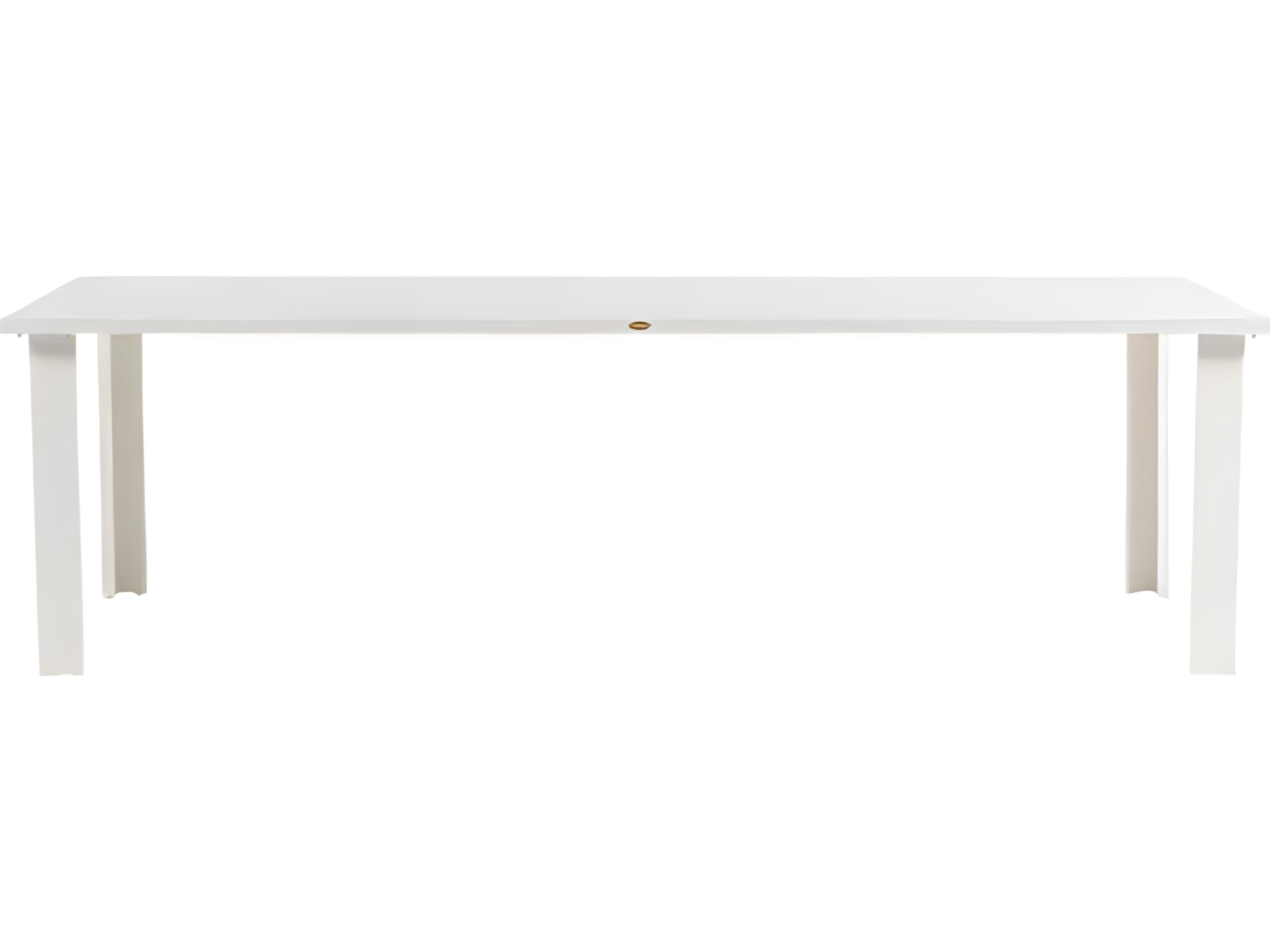 Ratana Limo Silver Talc White Aluminum Rectangular Umbrella Hole Dining Table