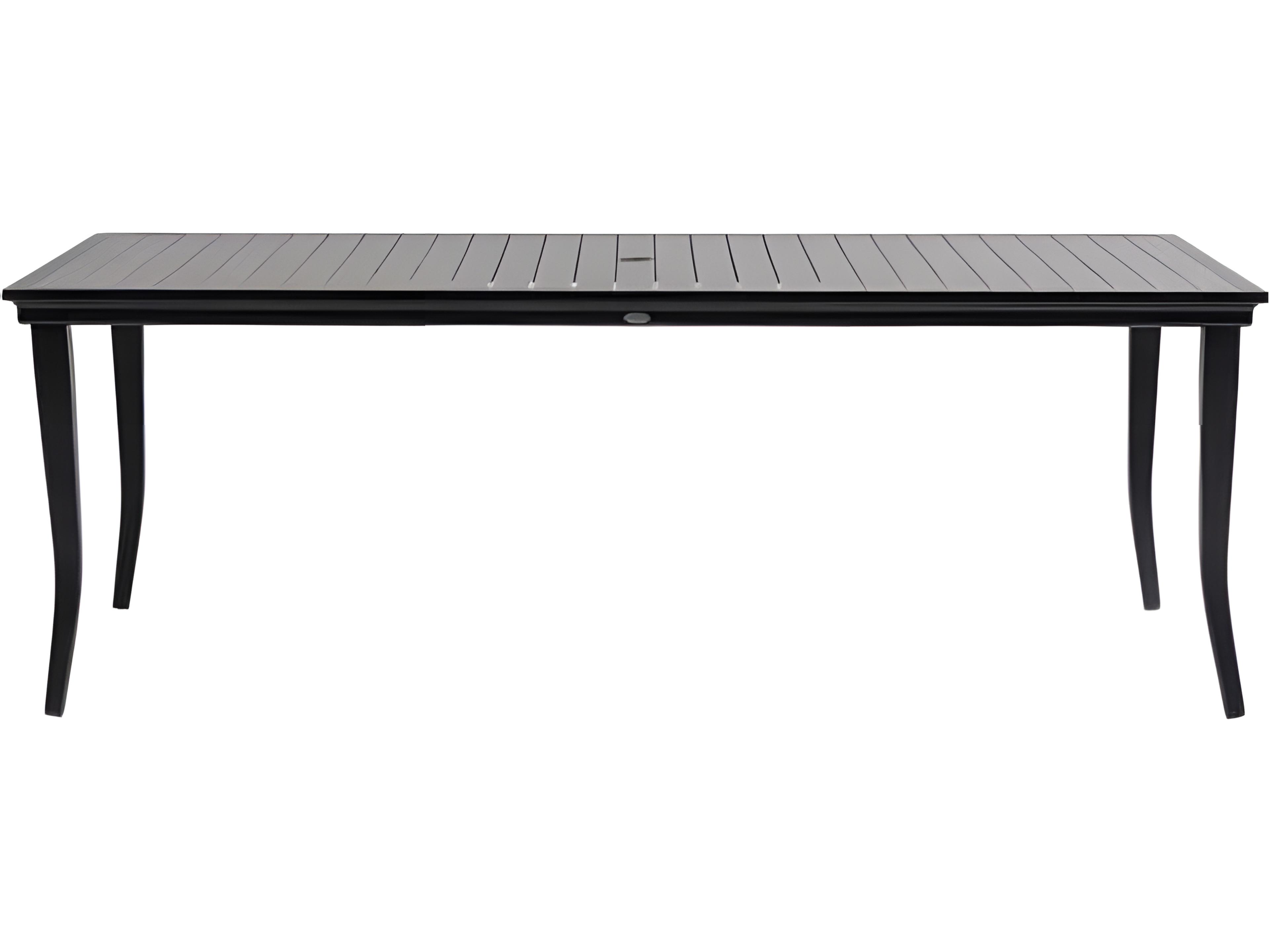 Ratana Copacabana Silver Brown Top & Black Base Aluminum Rectangular Umbrella Hole Dining Table