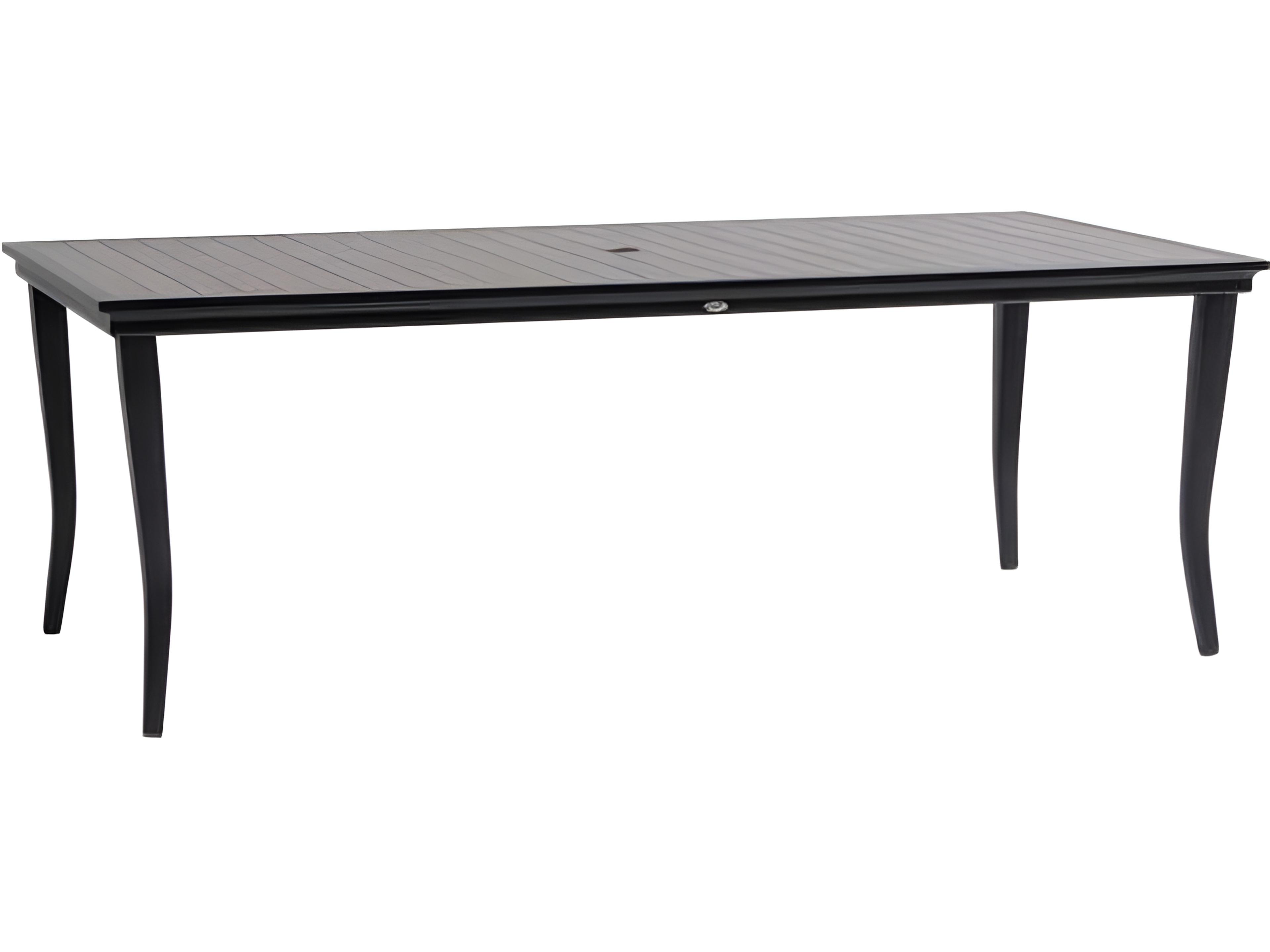Ratana Copacabana Silver Brown Top & Black Base Aluminum Rectangular Umbrella Hole Dining Table