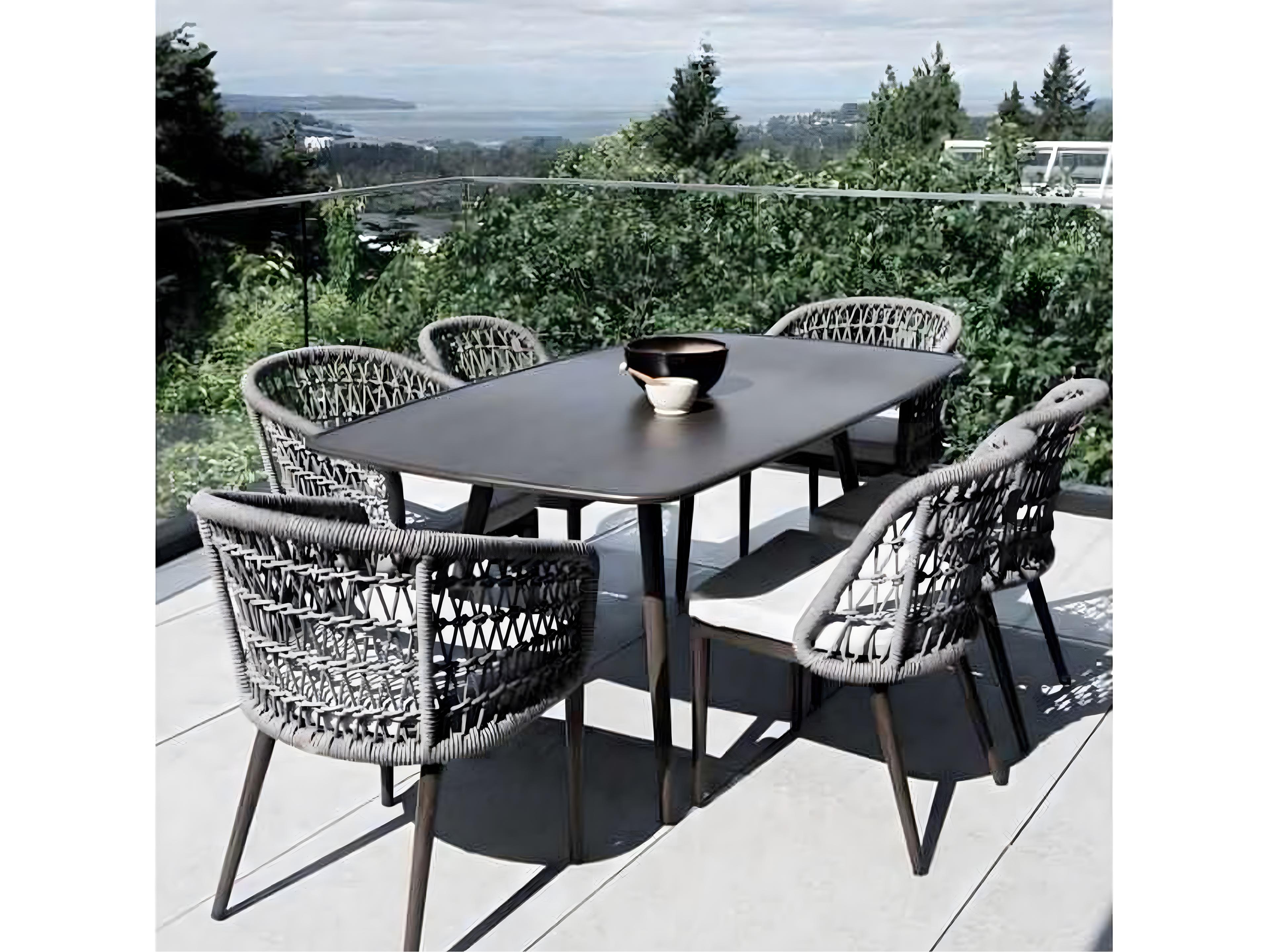 Ratana Alinea Silver Ash Grey Aluminum Rectangular Umbrella Hole Dining Table