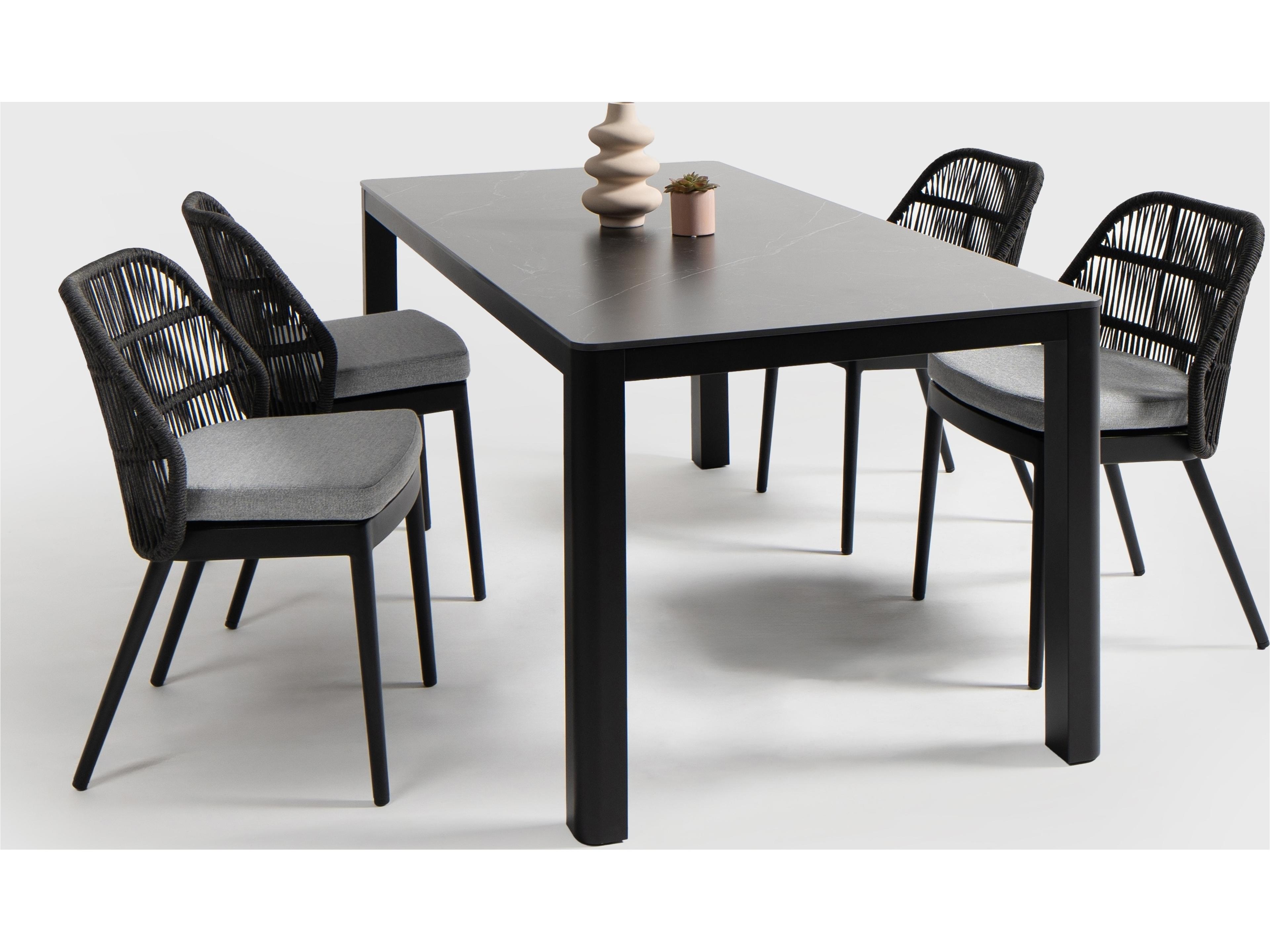 Ratana Hampshire Tables Aluminum Rectangular Umbrella Hole Dining Table