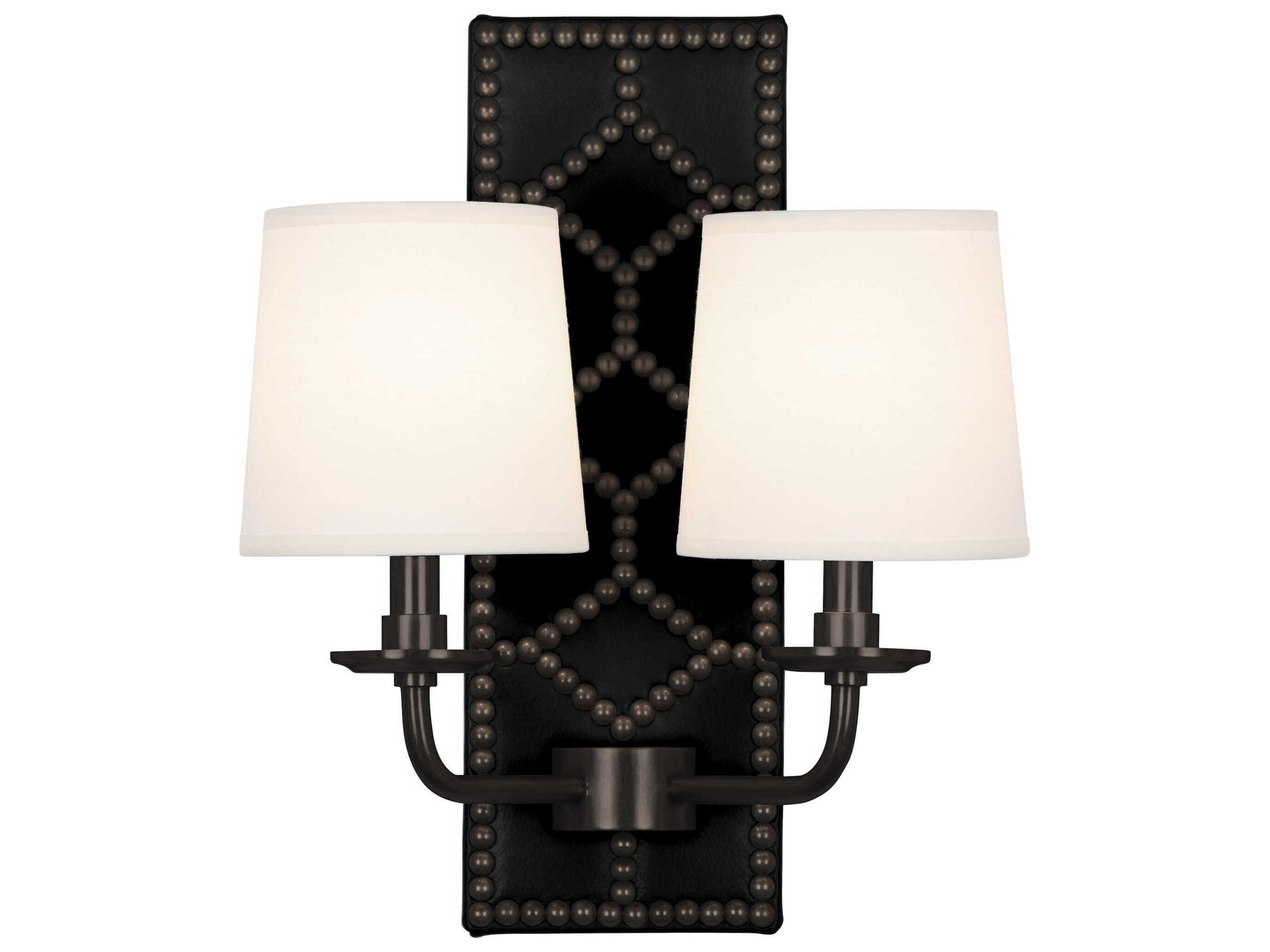 Robert Abbey Williamsburg Lightfoot 2-Light Blacksmith Black Leather Traditional Wall Sconce