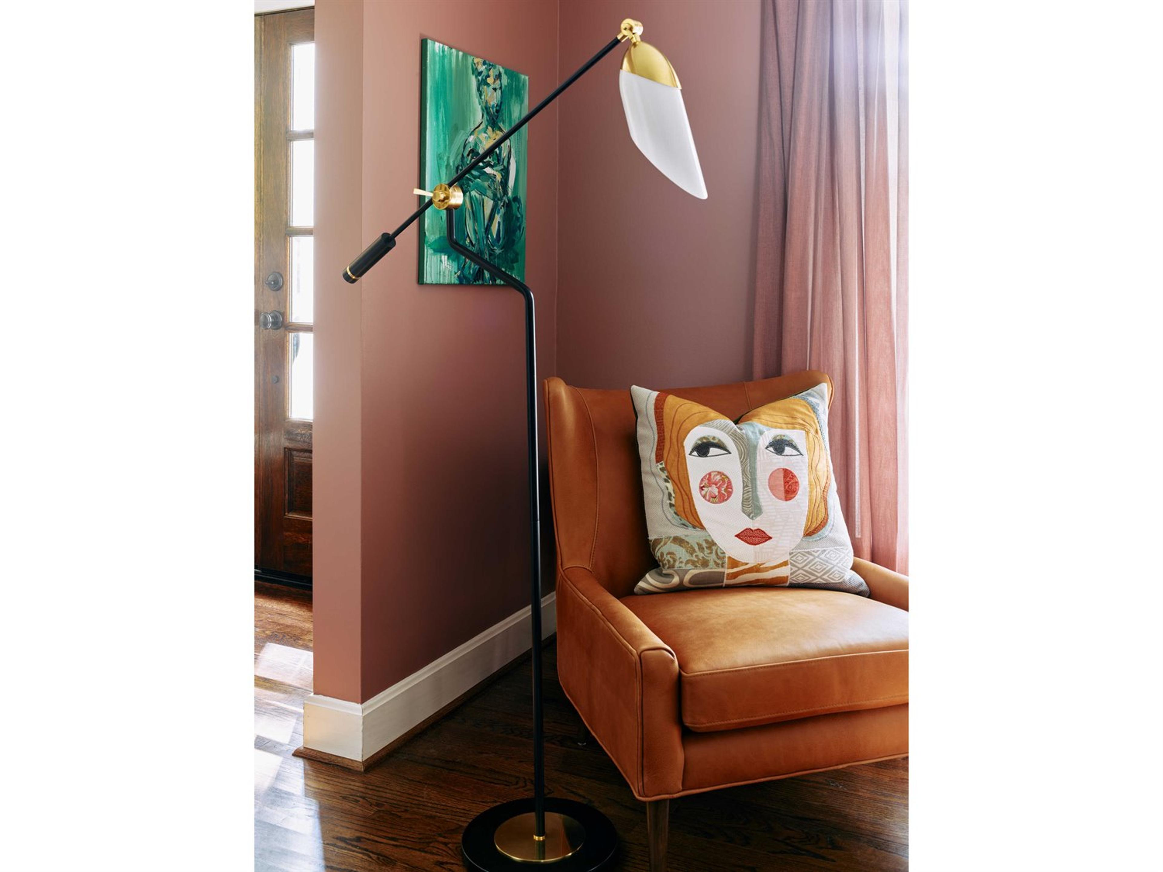 Robert Abbey Ferdinand Matte Black Painted Modern Brass Floor Lamp