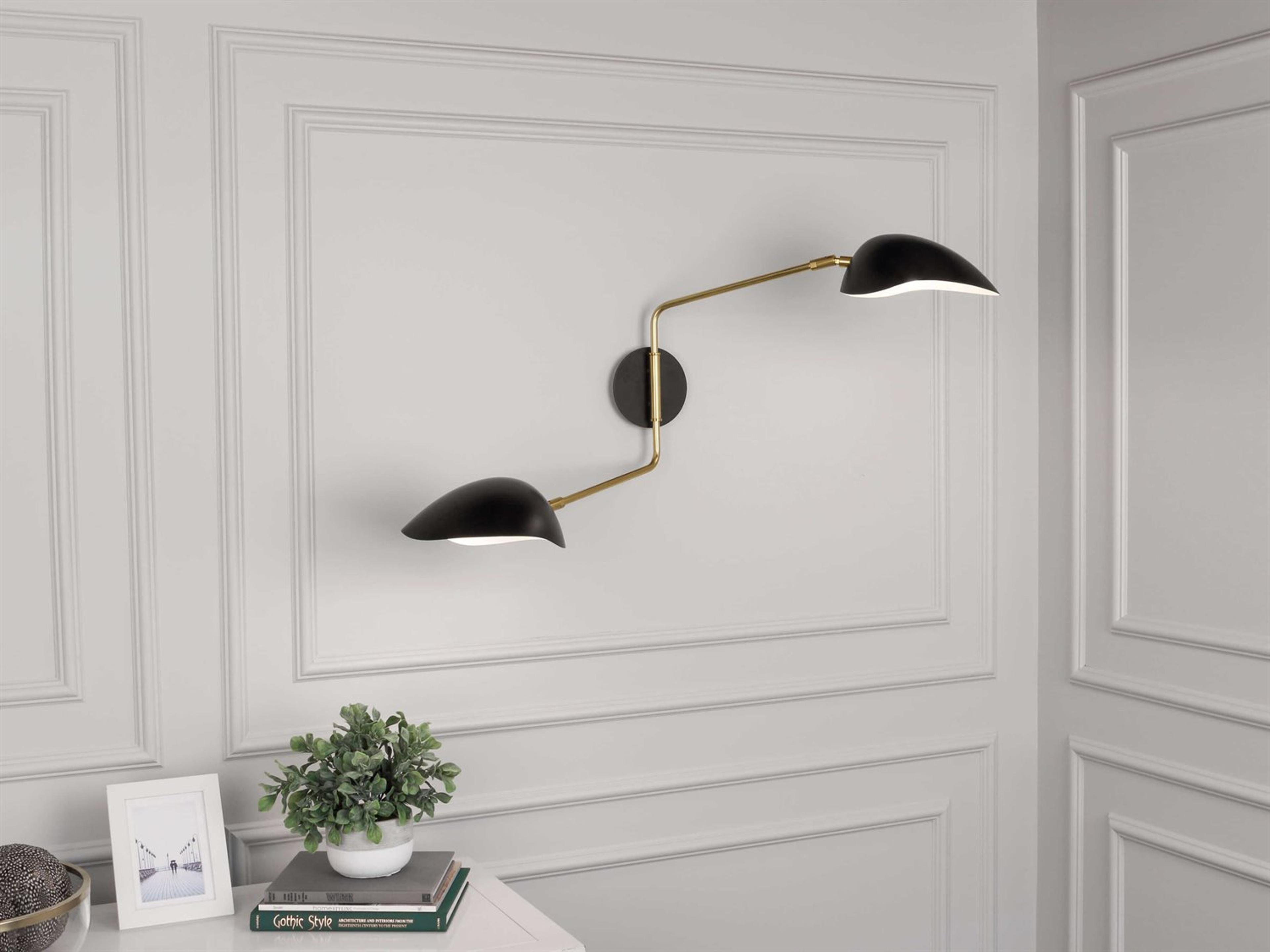 Robert Abbey Rico Espinet Racer 2-Light Modern Brass Matte Black Swing Wall Sconce