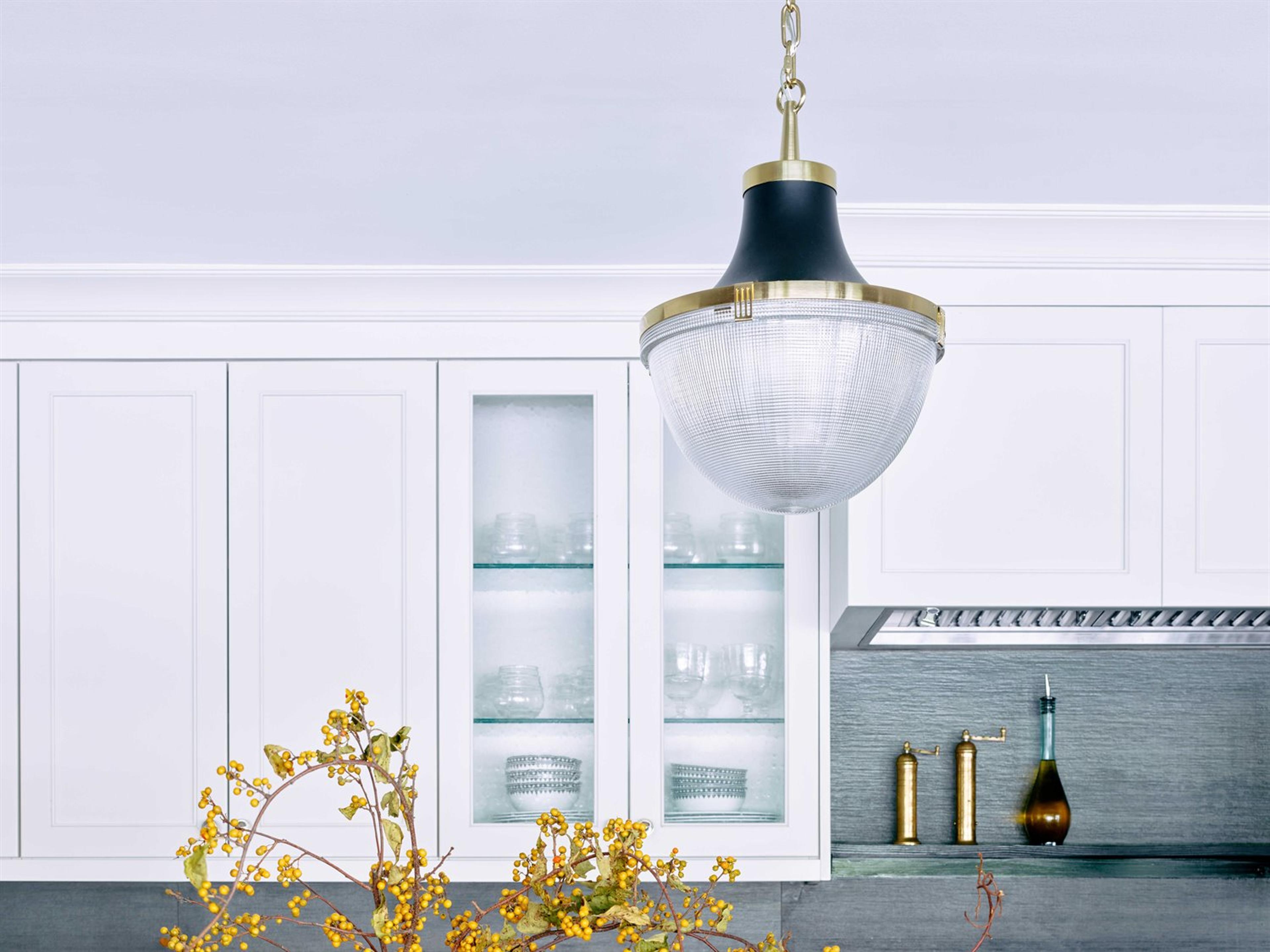 Robert Abbey Brighton 1-Light Modern Brass Matte Black Shade Hood Pendant