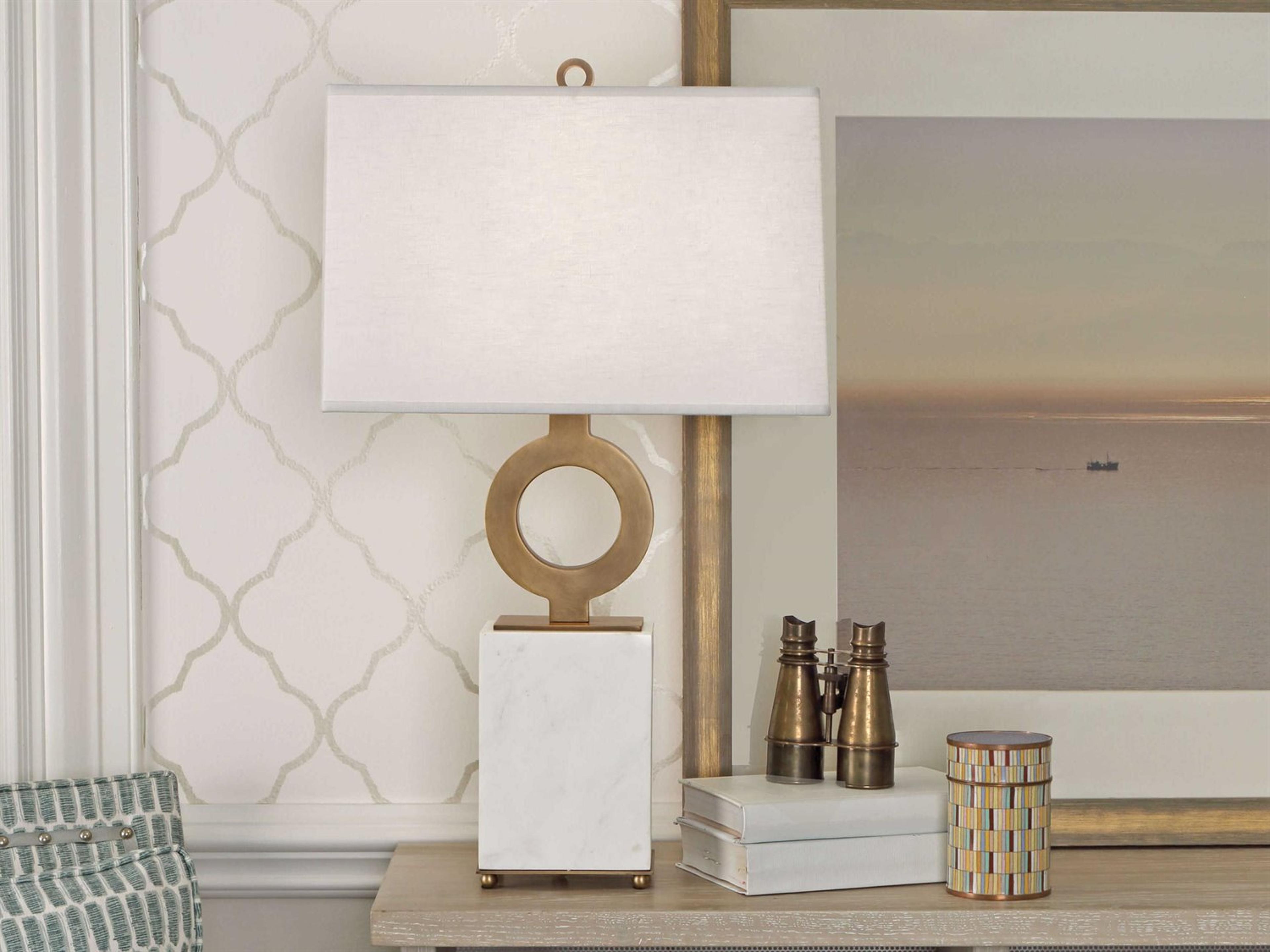 Robert Abbey Oculus Warm Brass White Marble Buffet Lamp