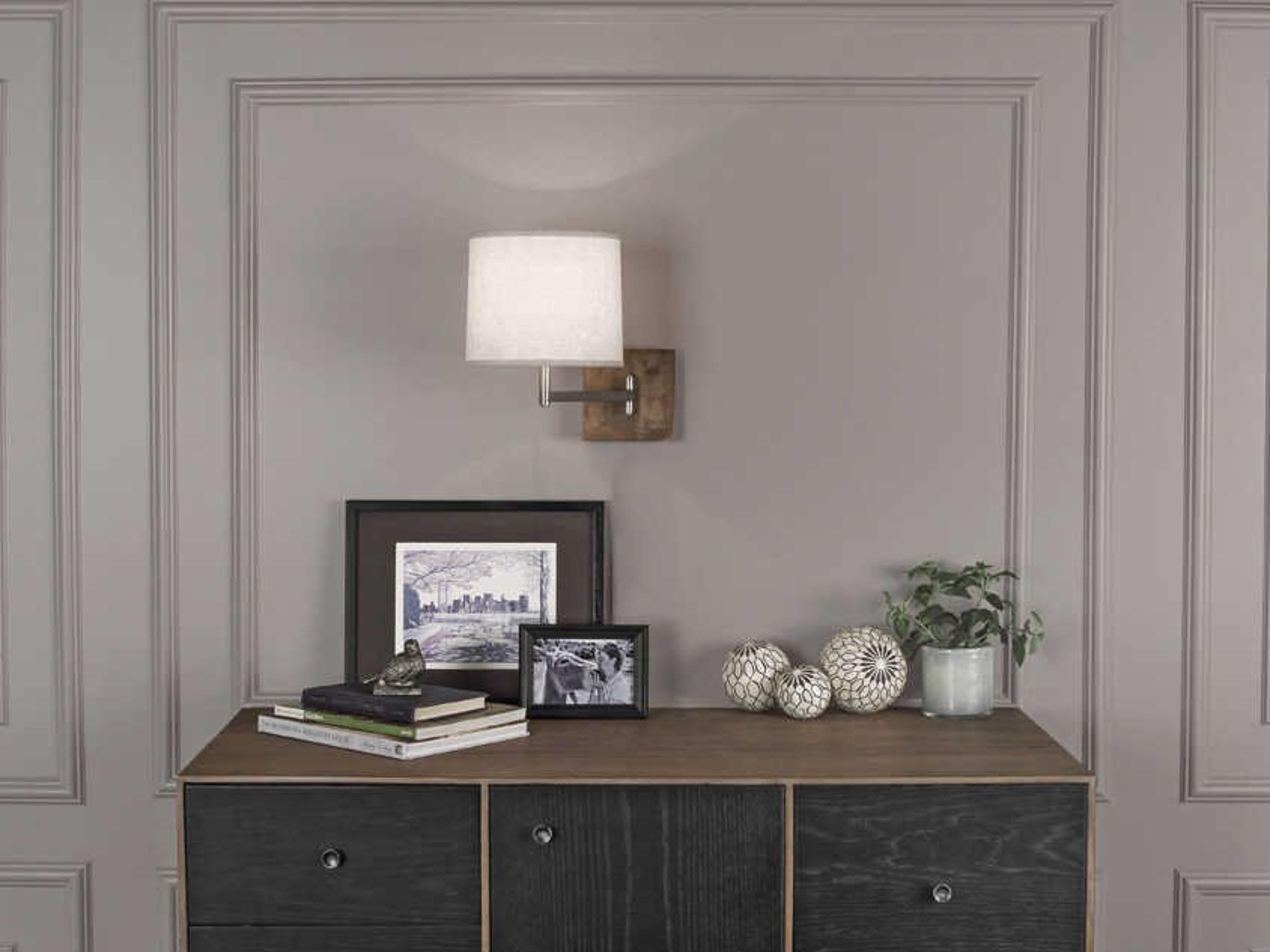 Robert Abbey Oliver 1-Light Uned Mango Wood Patina Nickel Brown Swing Wall Sconce