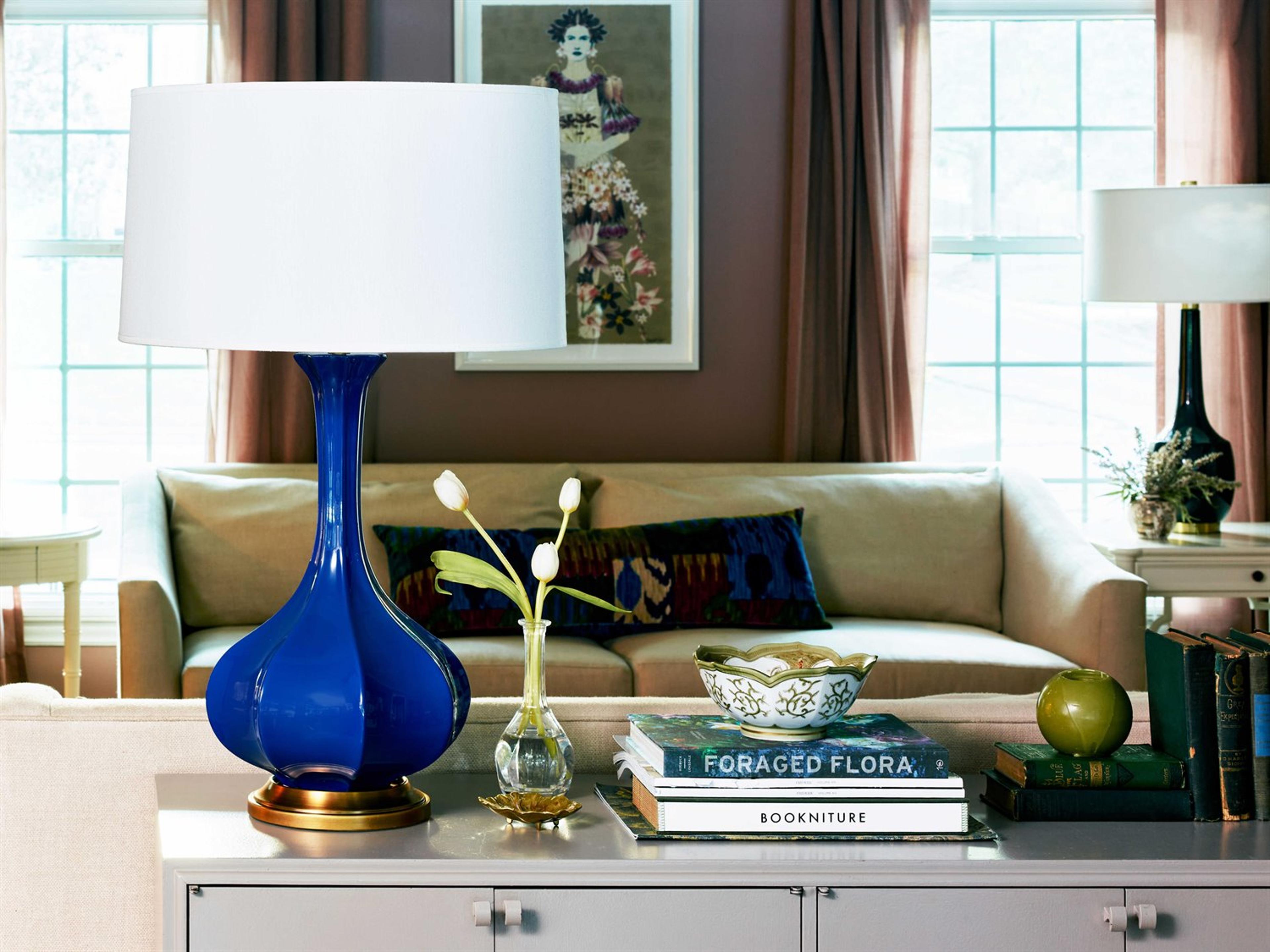 Robert Abbey Pike Cobalt Glazed Aged Brass Blue Buffet Lamp