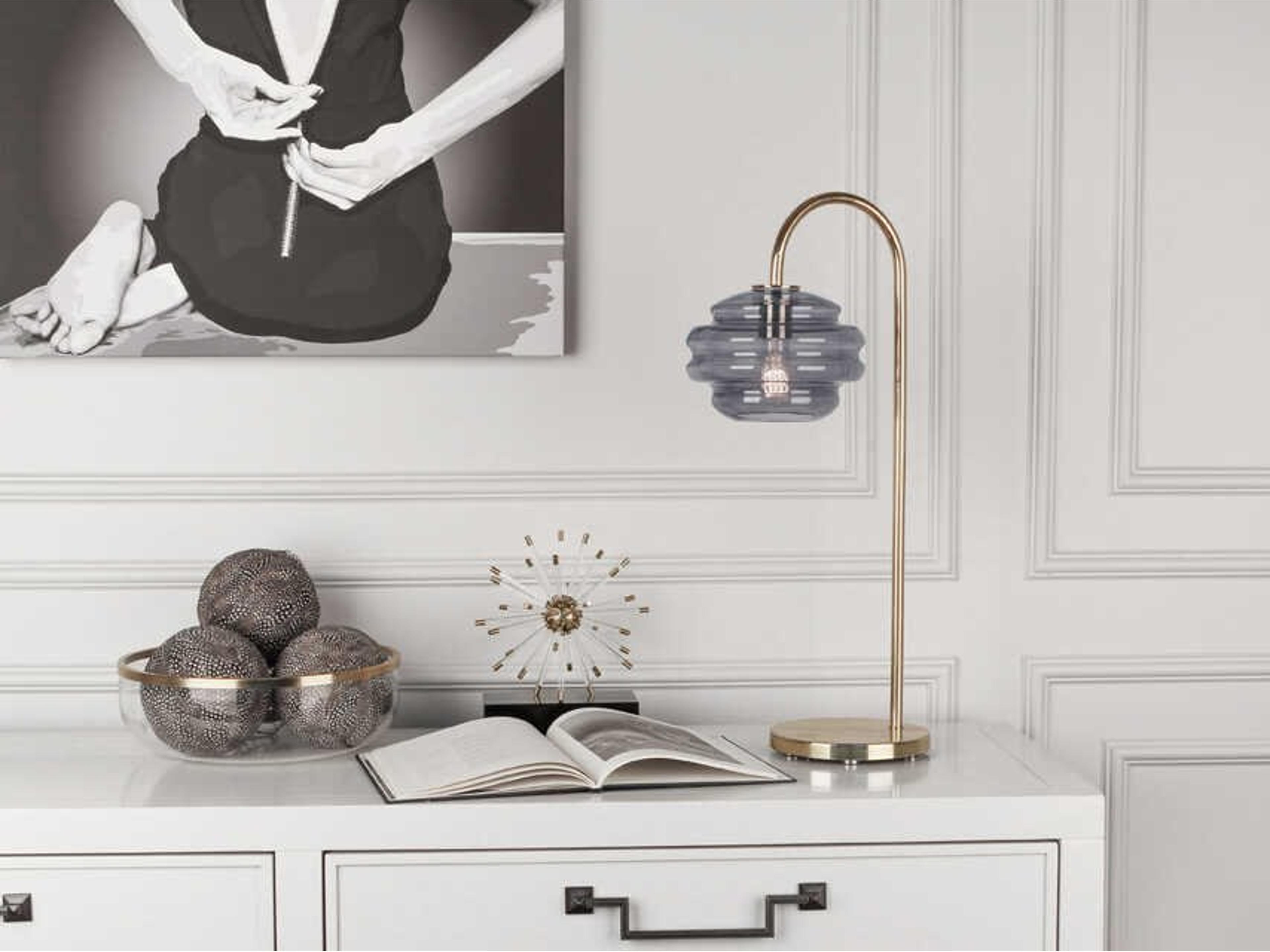 Robert Abbey Horizon Modern Brass Smoke Gray Glass Buffet Lamp