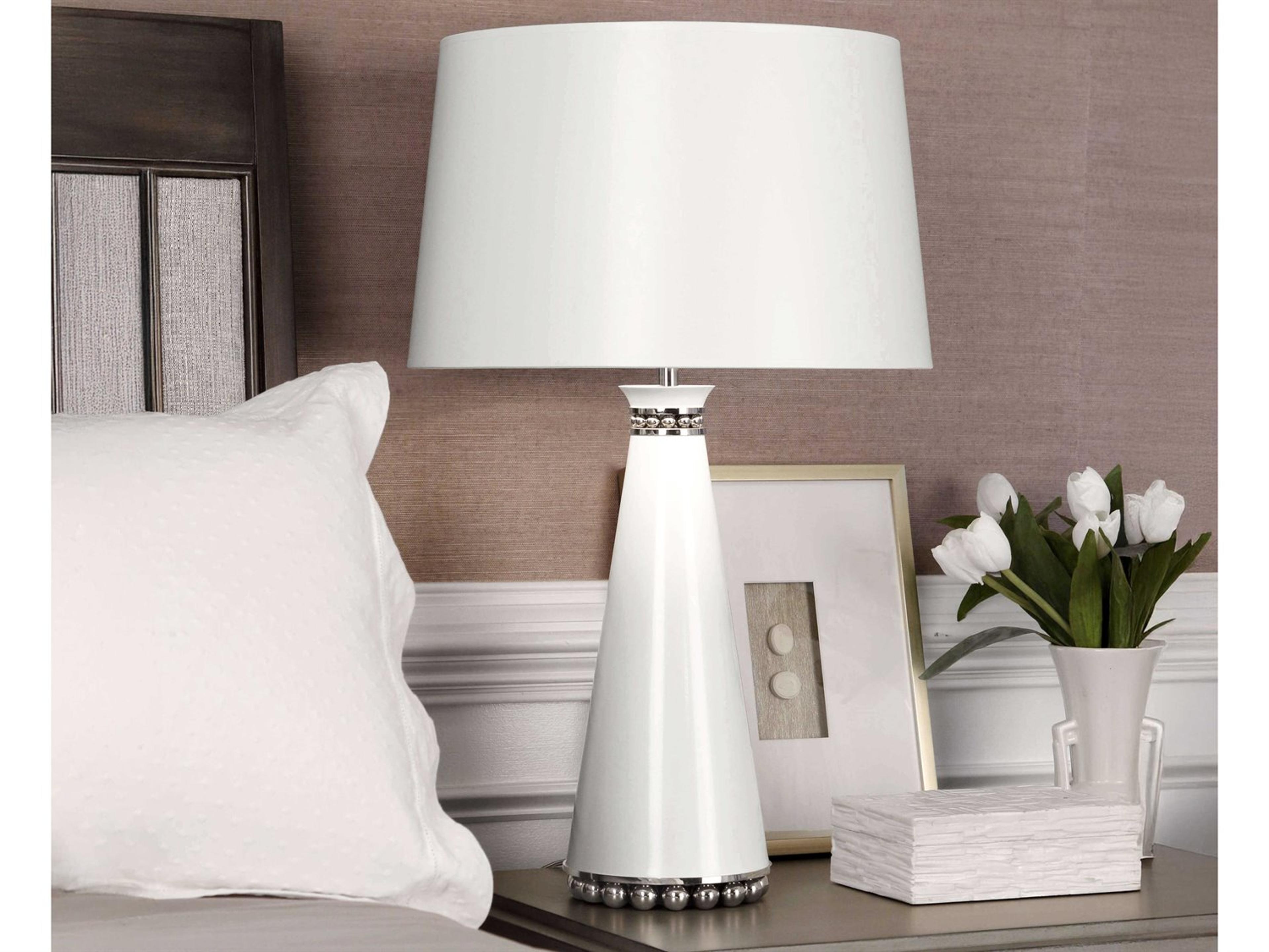 Robert Abbey Pearl Lily Lacquered Paint Polished Nickel White Buffet Lamp