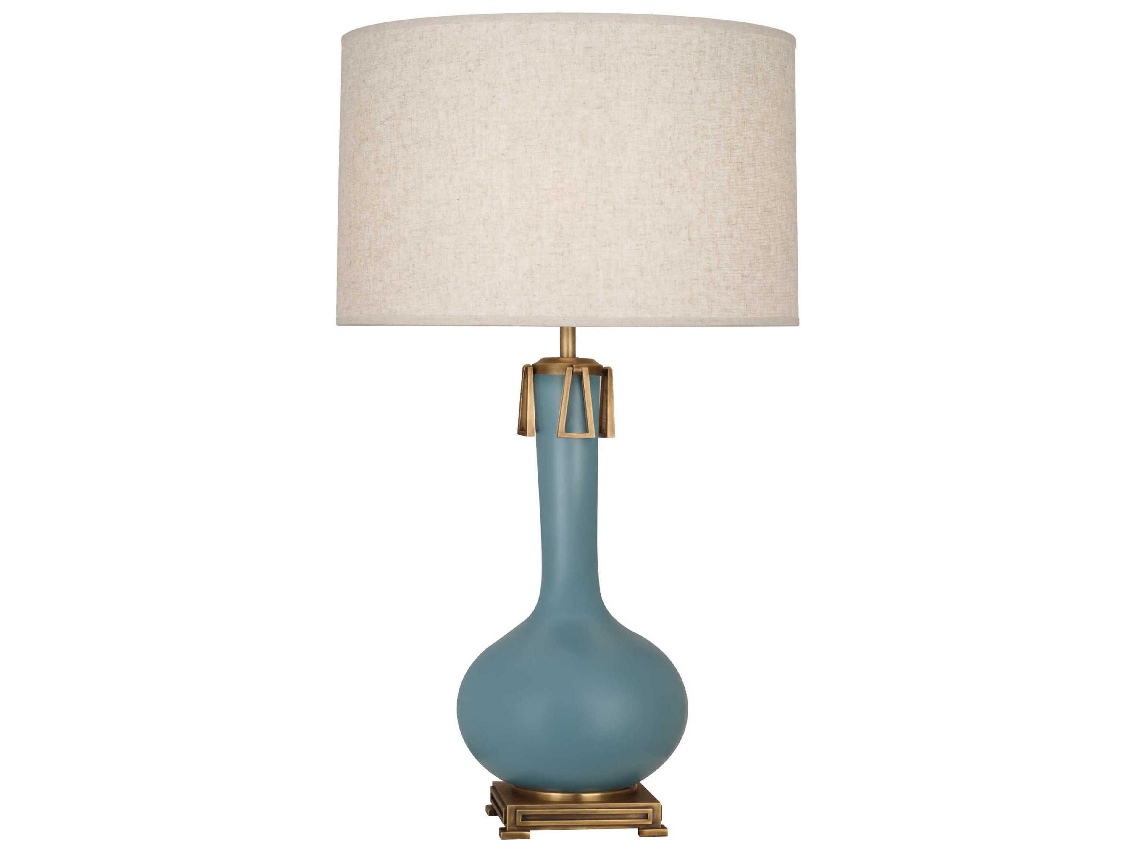 Athena Matte Steel Blue Glazed Aged Brass Buffet Lamp