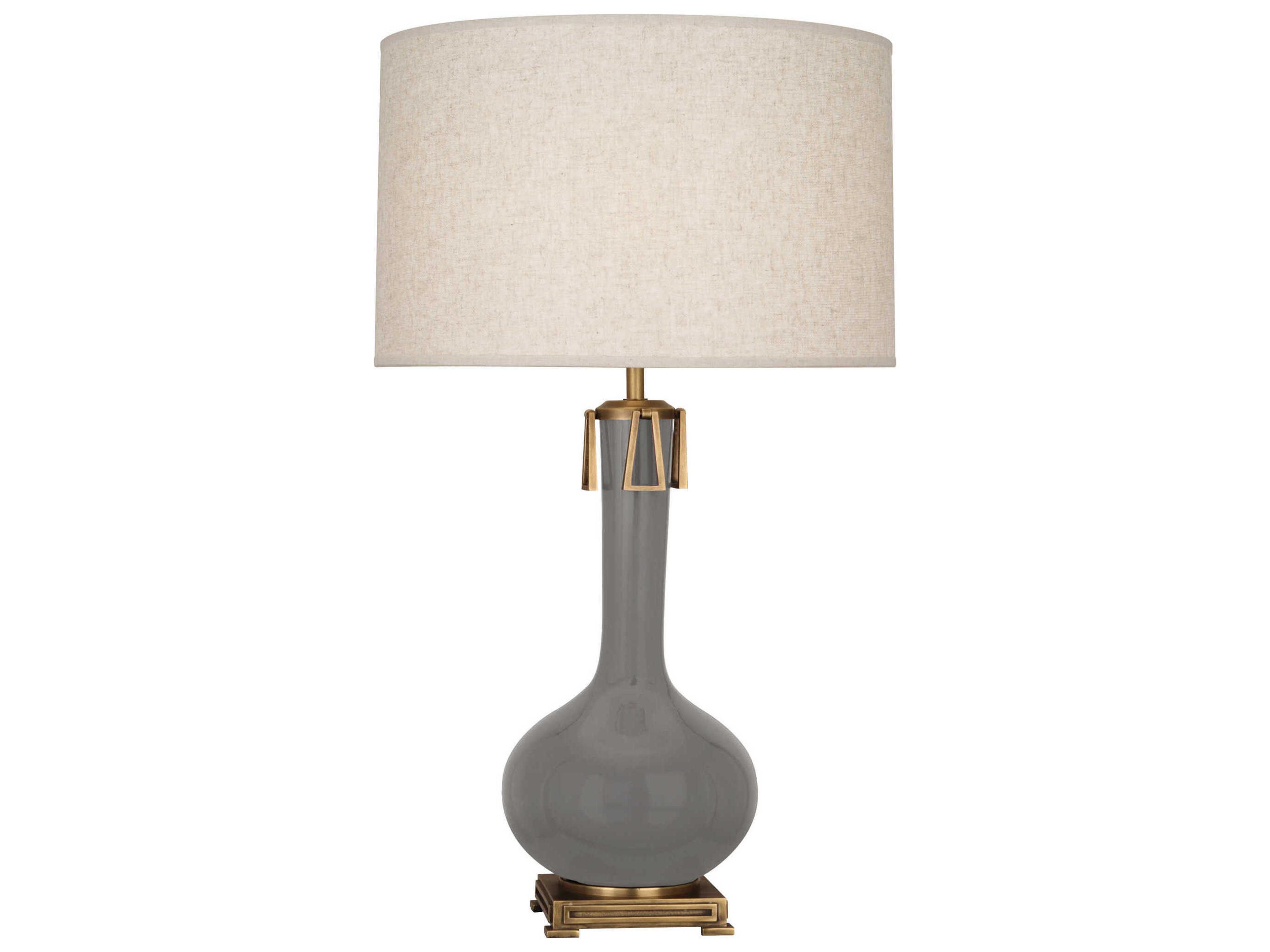 Athena Smokey Taupe Glazed Aged Brass Gray Buffet Lamp