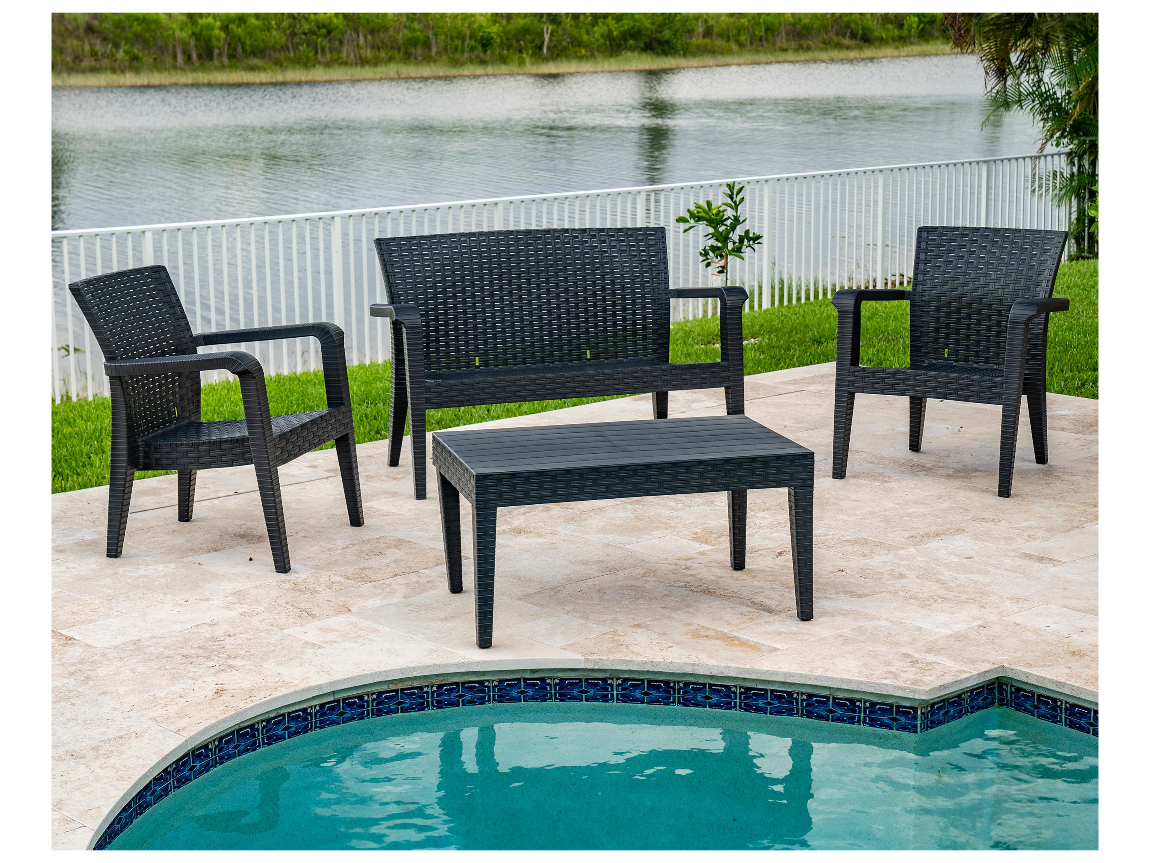 Alaska Resin Wicker Anthracite 4 Piece Lounge Set