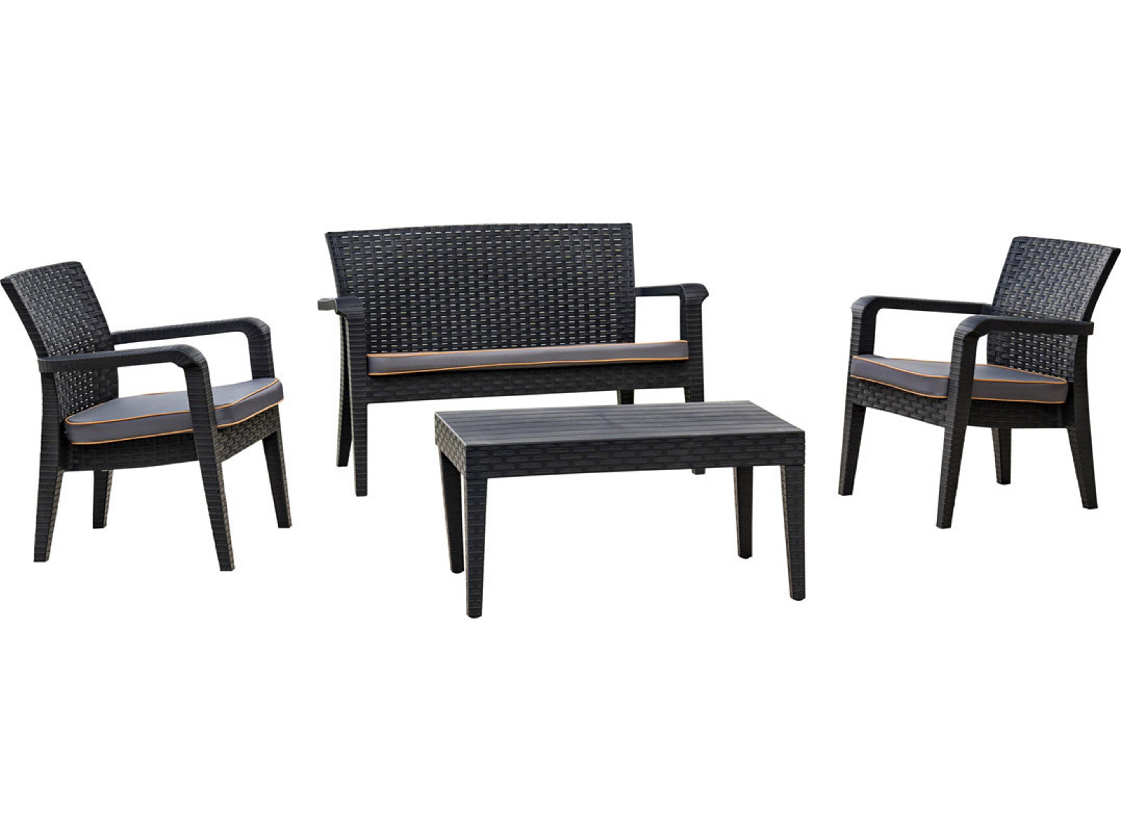 Alaska Resin Wicker Anthracite 4 Piece Lounge Set with Cushions Anthracite