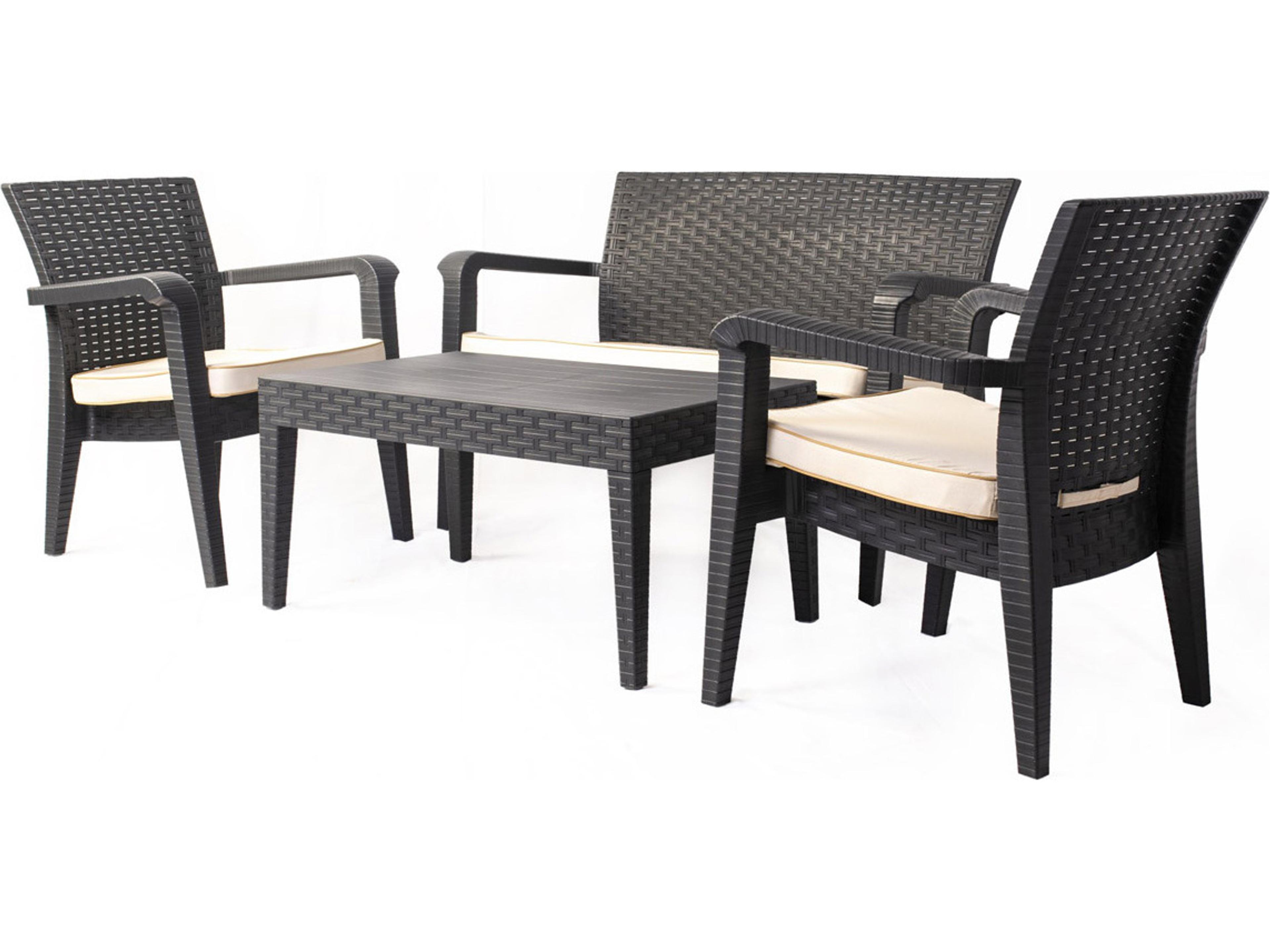 Alaska Resin Wicker Anthracite 4 Piece Lounge Set with Cushions Cream