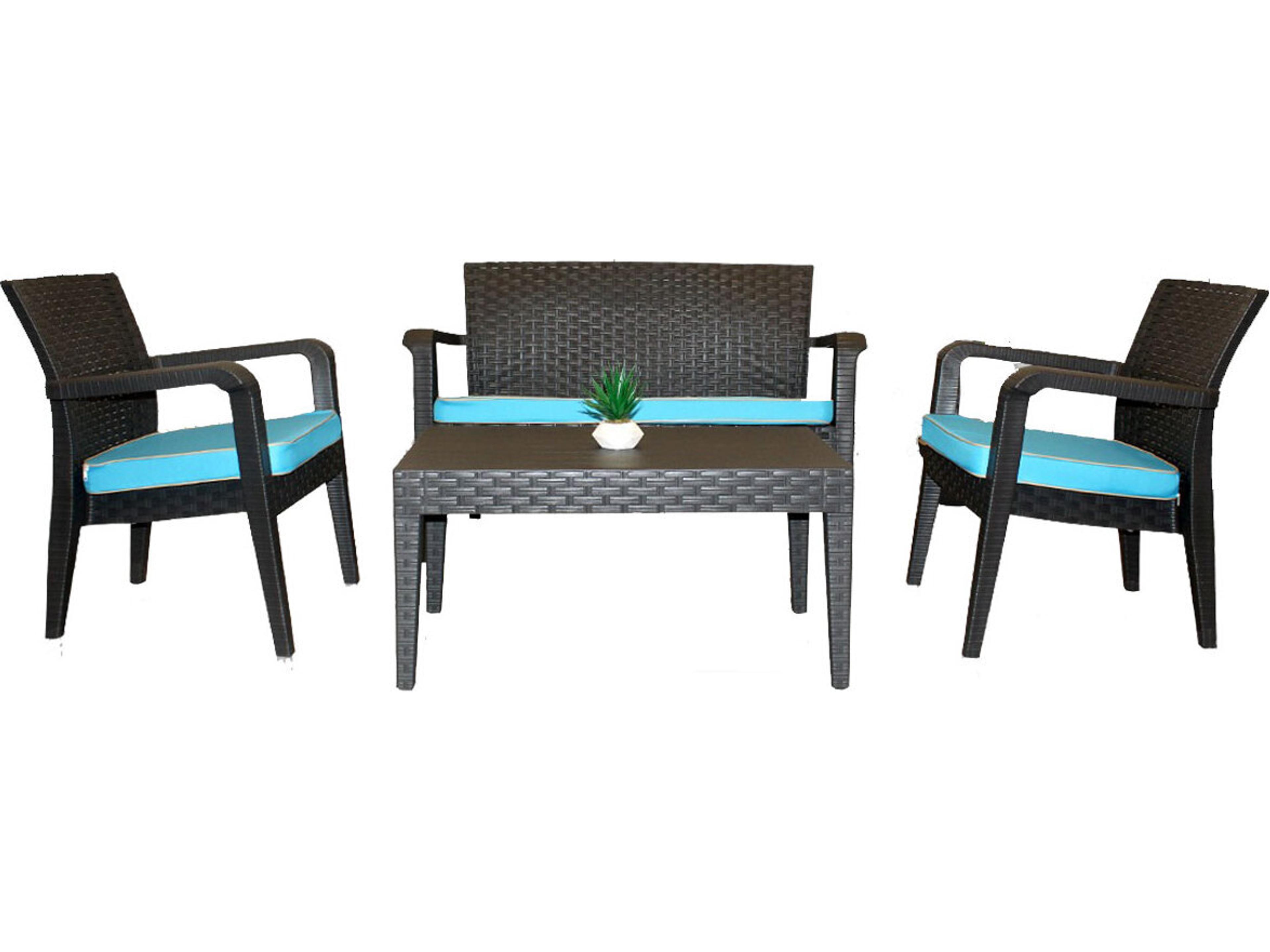 Alaska Resin Wicker Anthracite 4 Piece Lounge Set with Cushions Teal