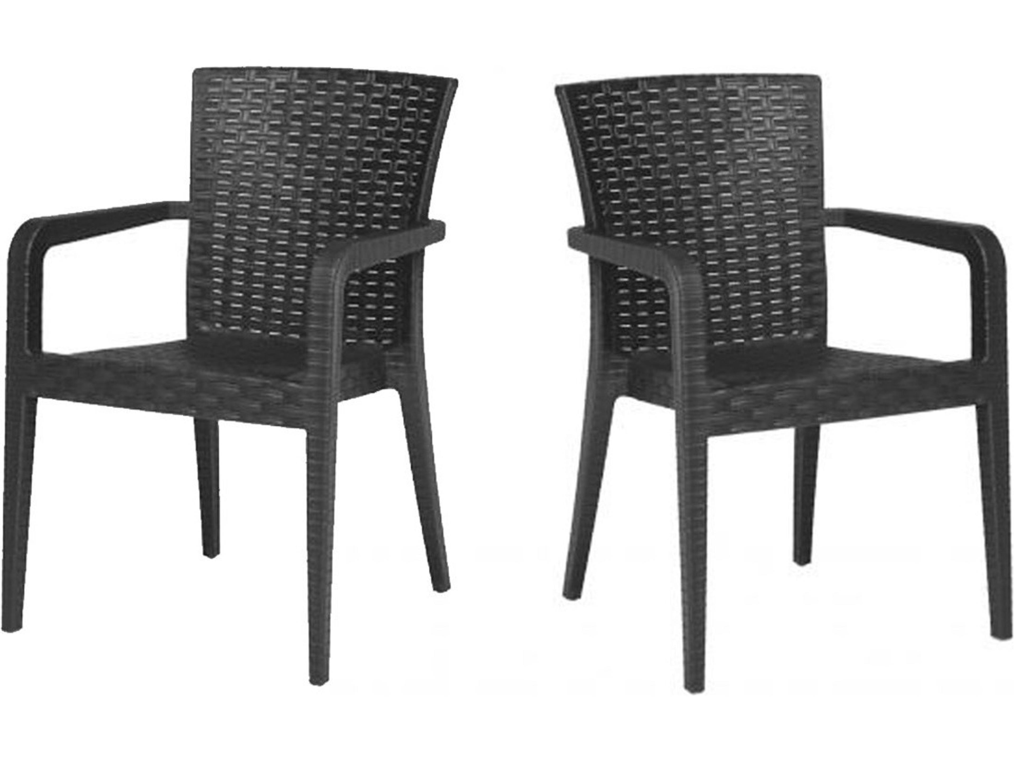 Alberta Resin Wicker Anthracite Stackable Dining Arm Chair Set of 2