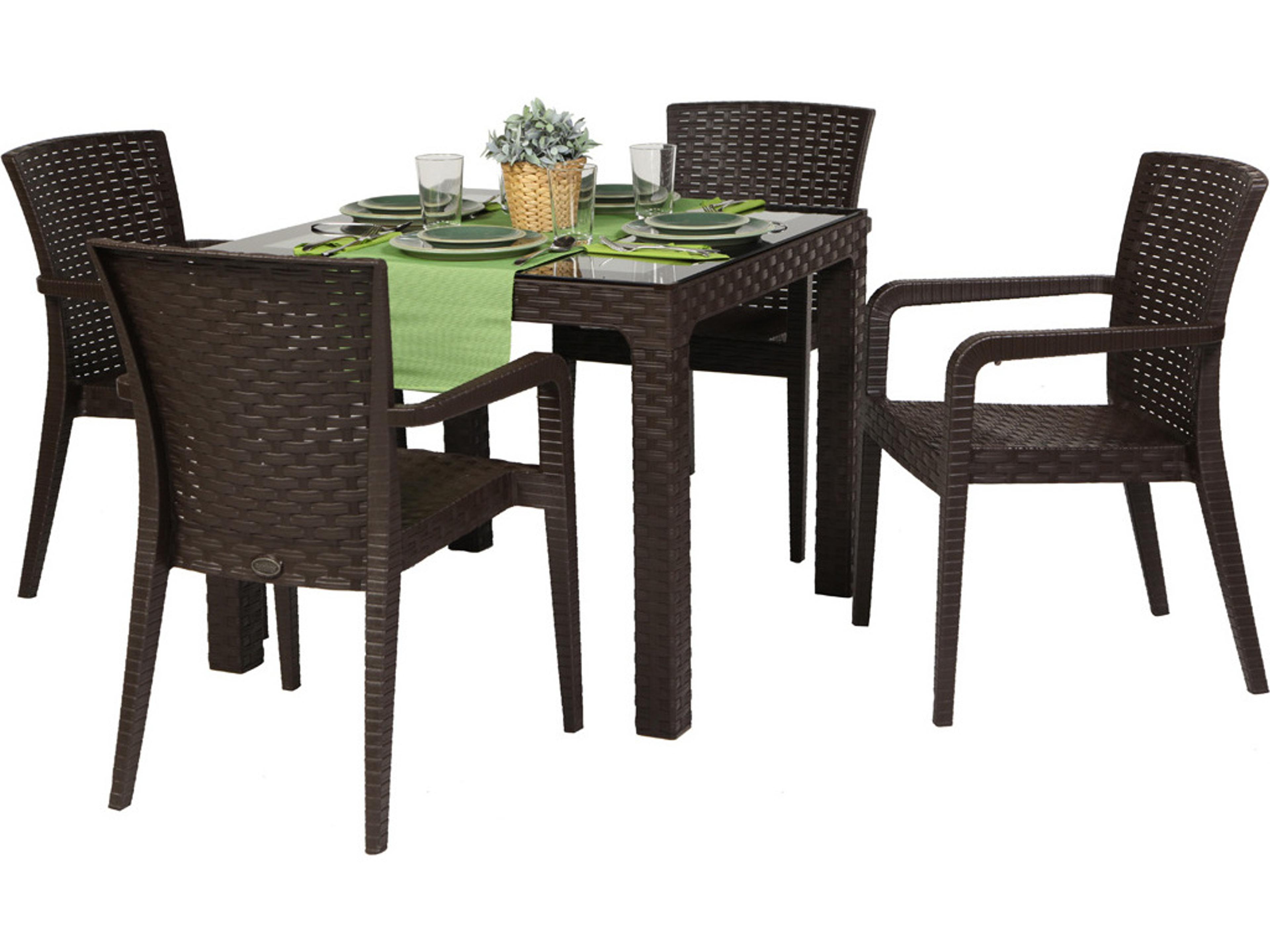 Alberta Resin Wicker Brown 5 Piece Dining Set