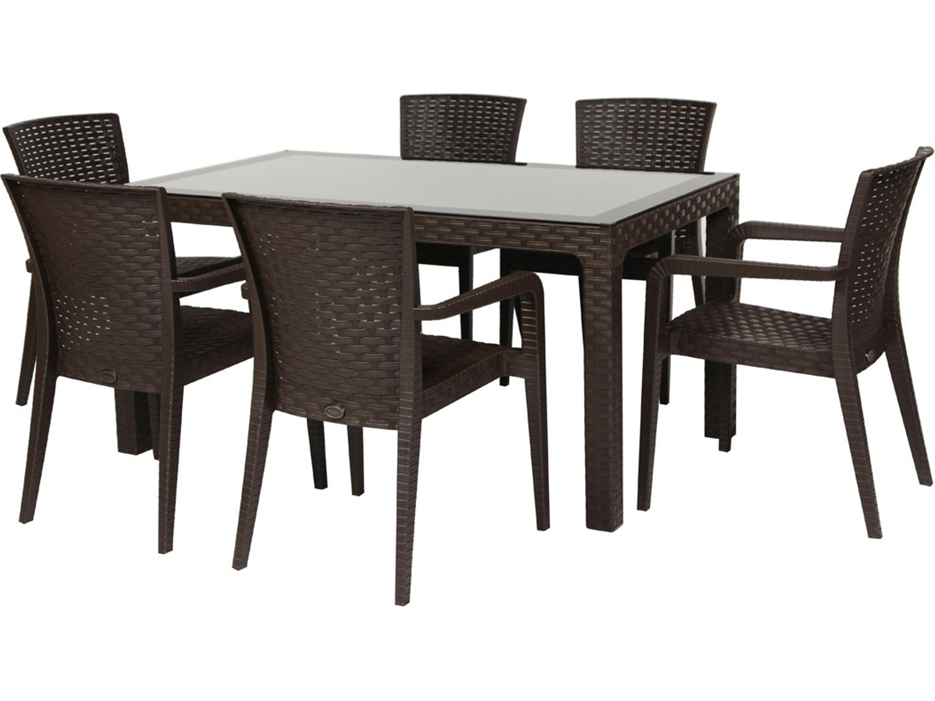Alberta Resin Wicker Brown 7 Piece Dining Set