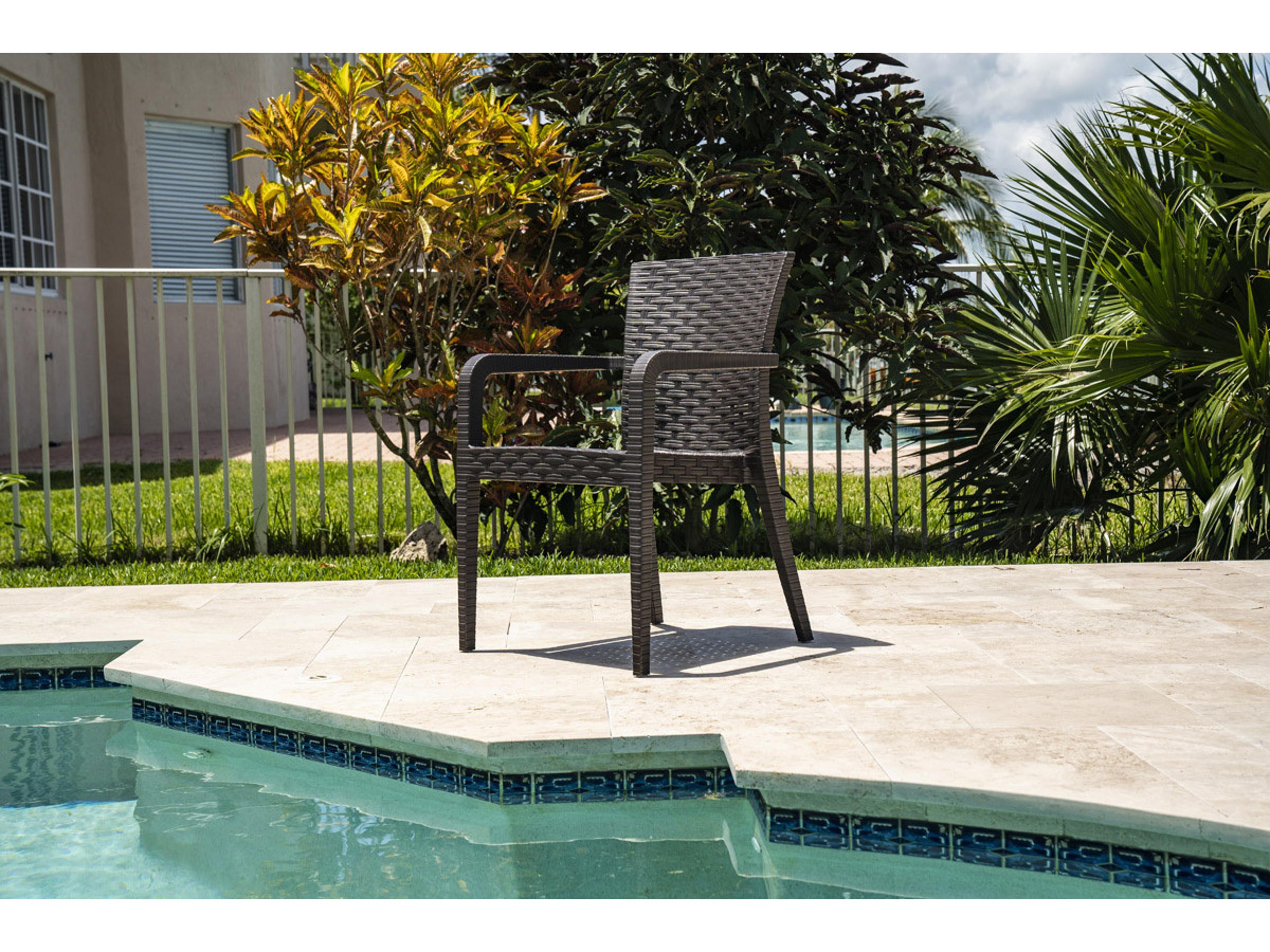 Rainbow Outdoor Alberta Resin Wicker Brown Stackable Dining Arm Chair Set of 2