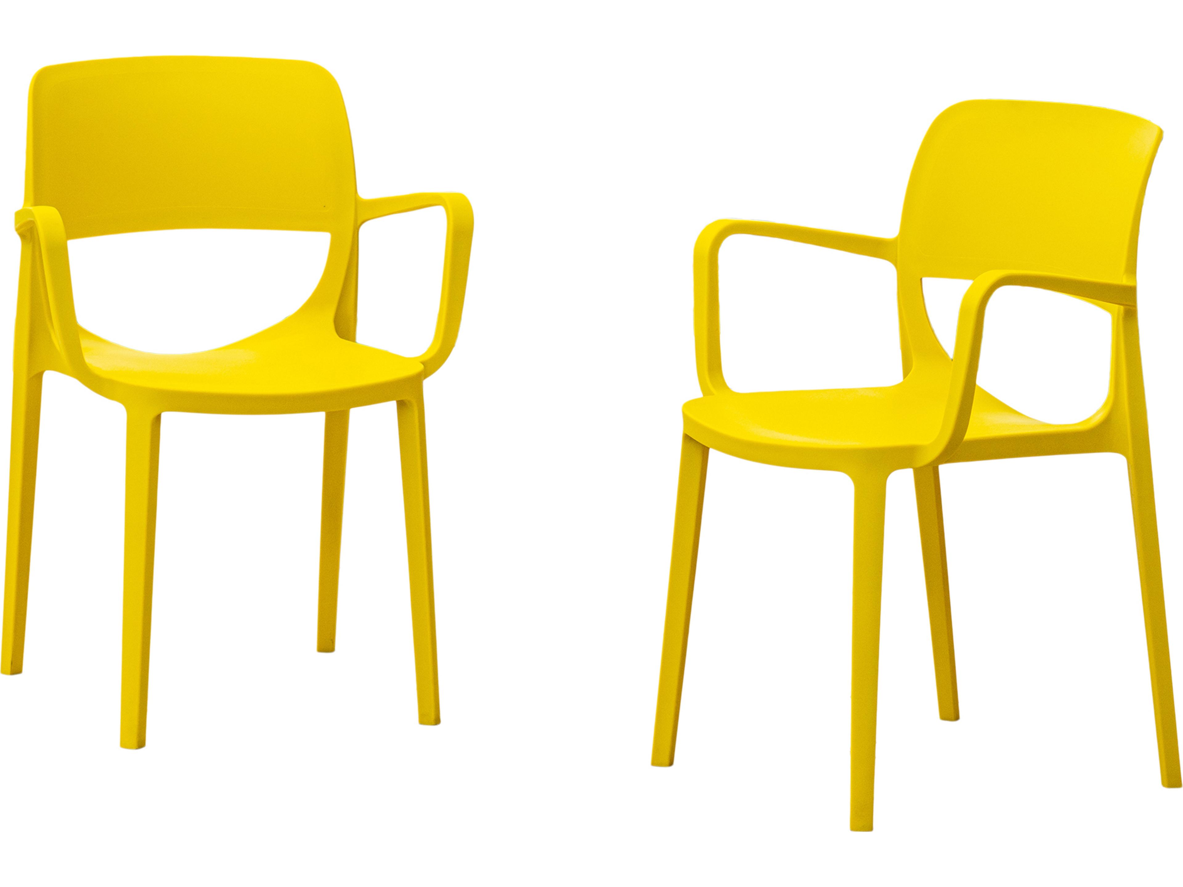 Bell Resin Yellow Stackable Dining Arm Chair Set of 2