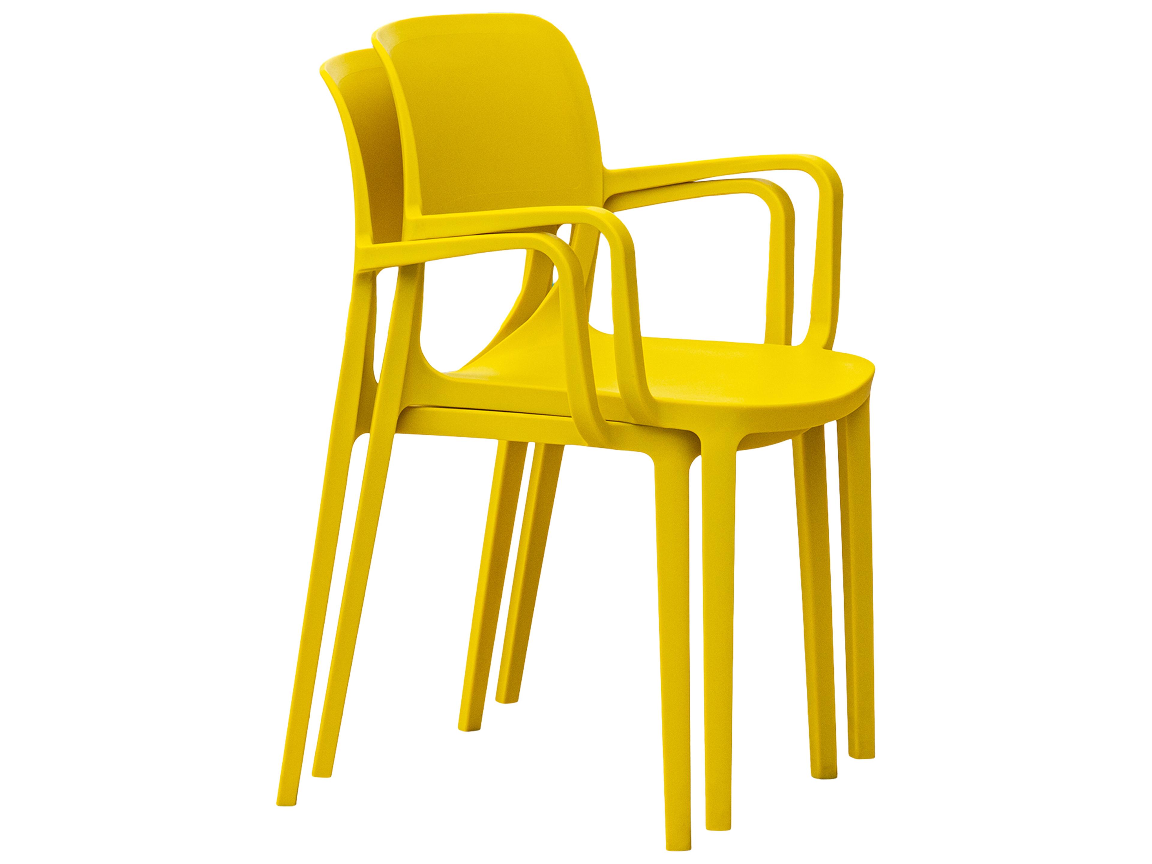 Rainbow Outdoor Bell Resin Yellow Stackable Dining Arm Chair Set of 2
