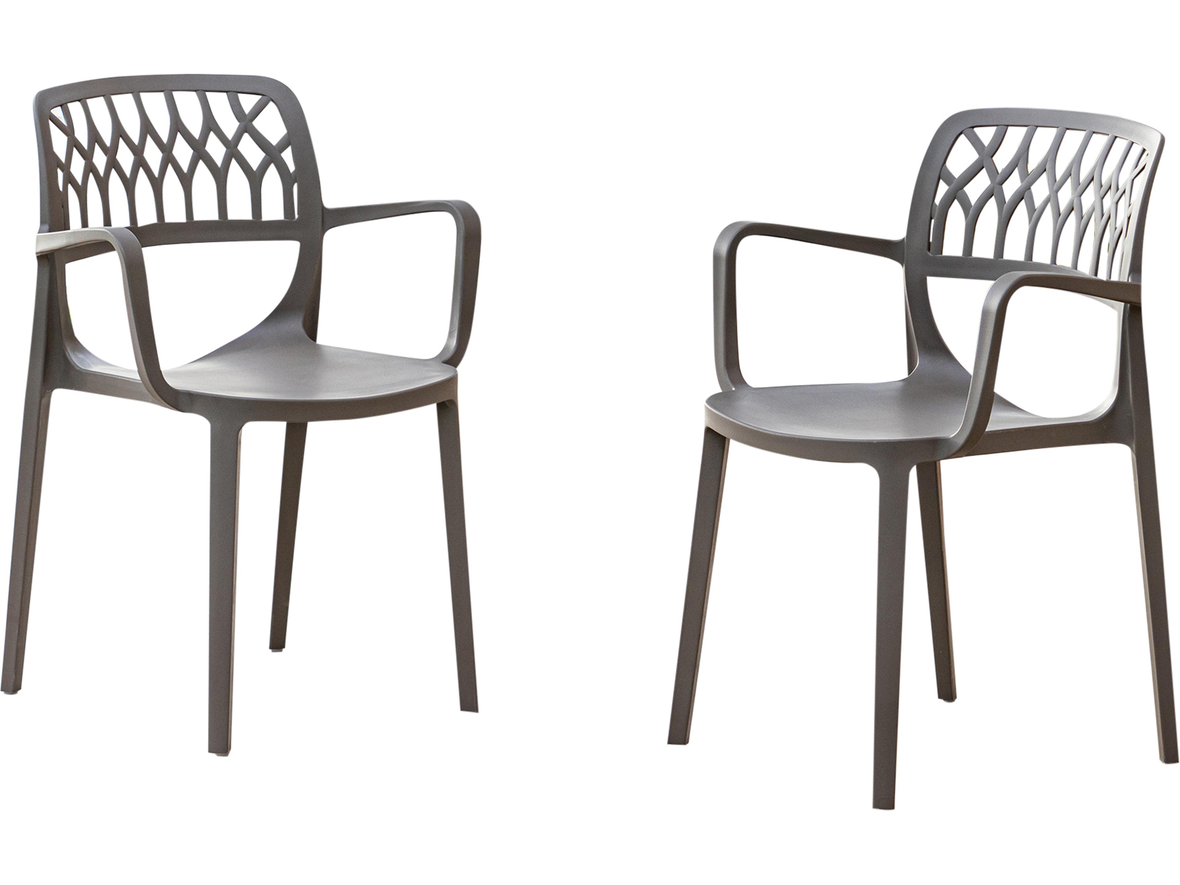 Elsa Resin Cappuccino Stackable Dining Arm Chair Set of 2