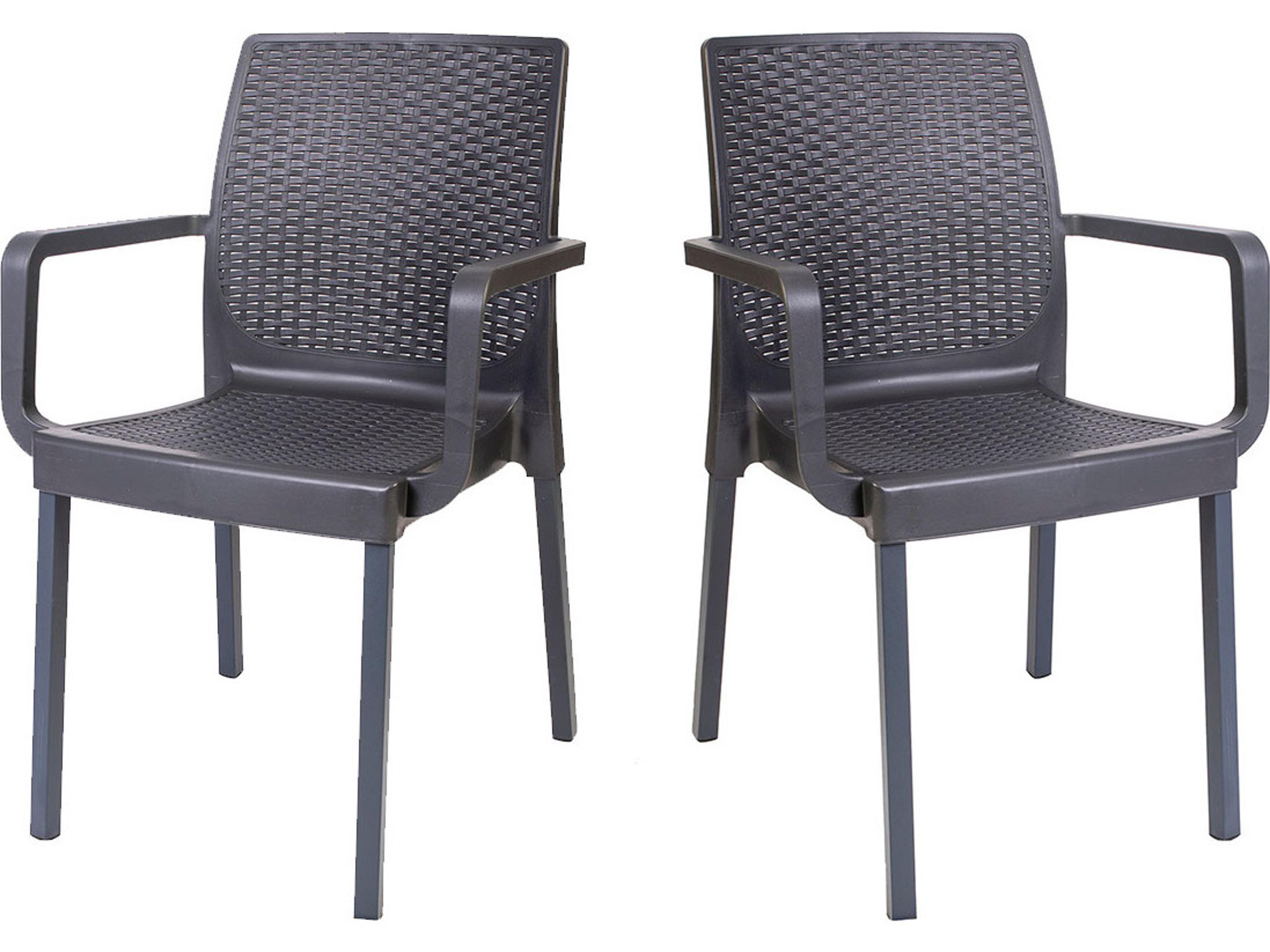 Napoli Wicker Resin Wicker Anthracite Stackable Dining Arm Chair Set of 2