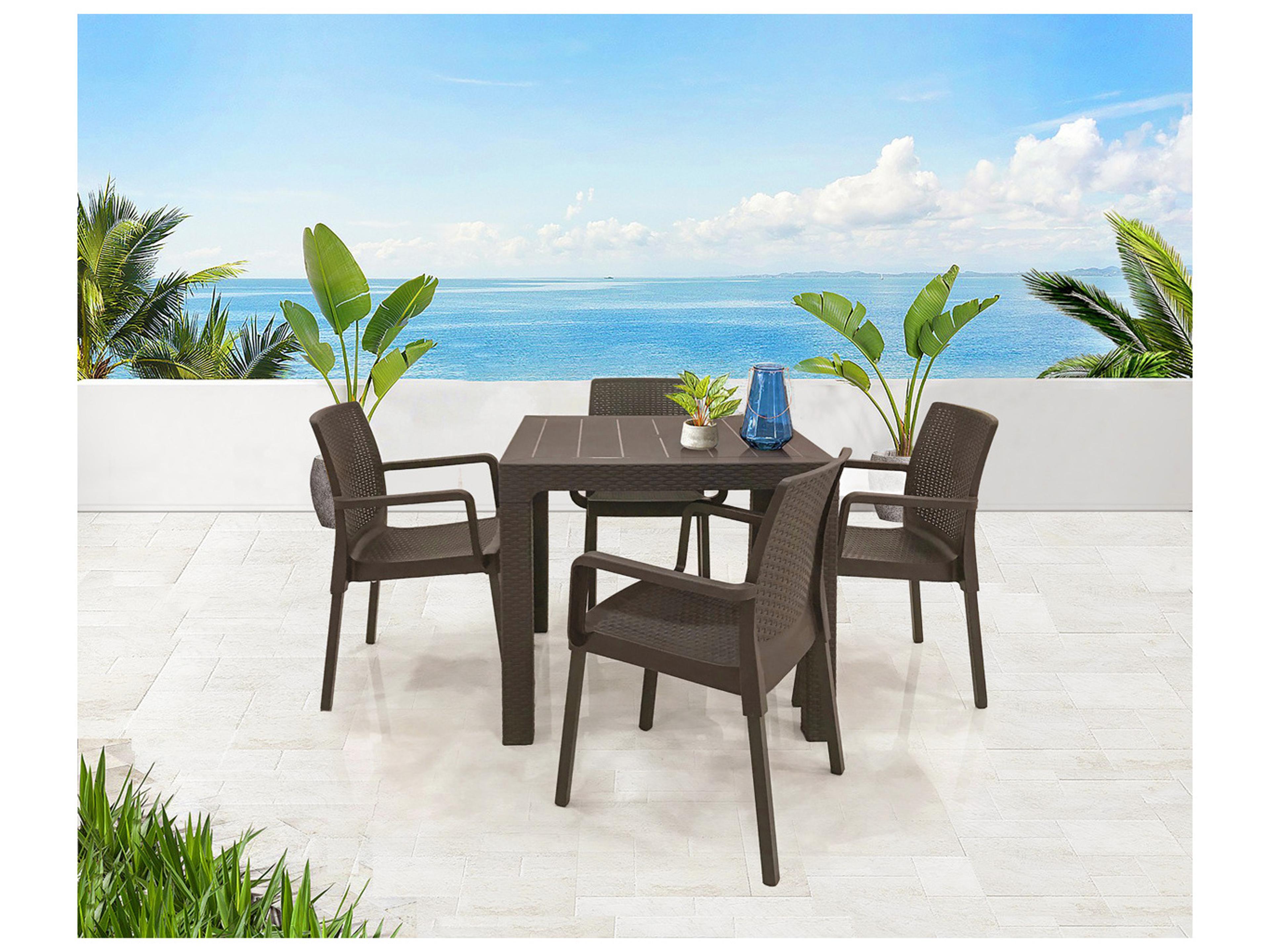 Rainbow Outdoor Napoli Wicker Resin Wicker Brown 5 Piece Dining Set