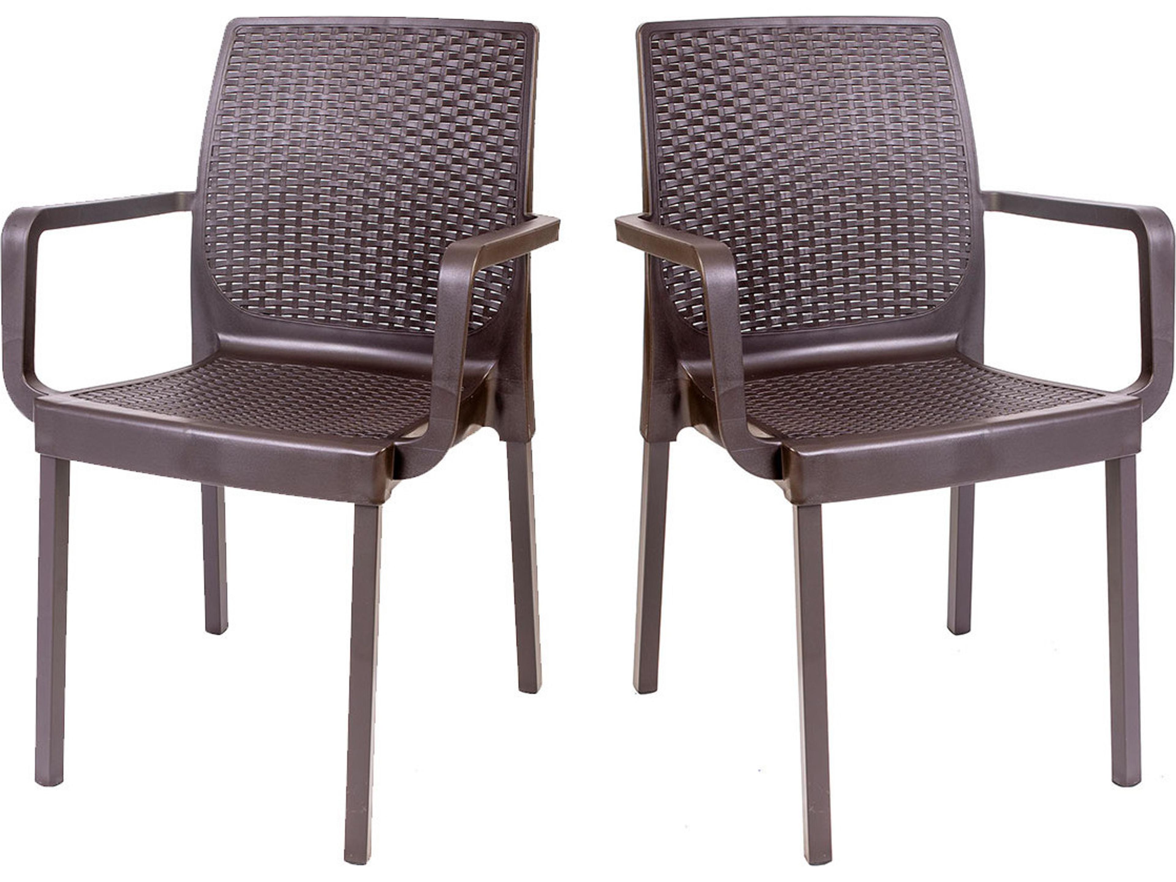 Napoli Wicker Resin Wicker Brown Stackable Dining Arm Chair Set of 2