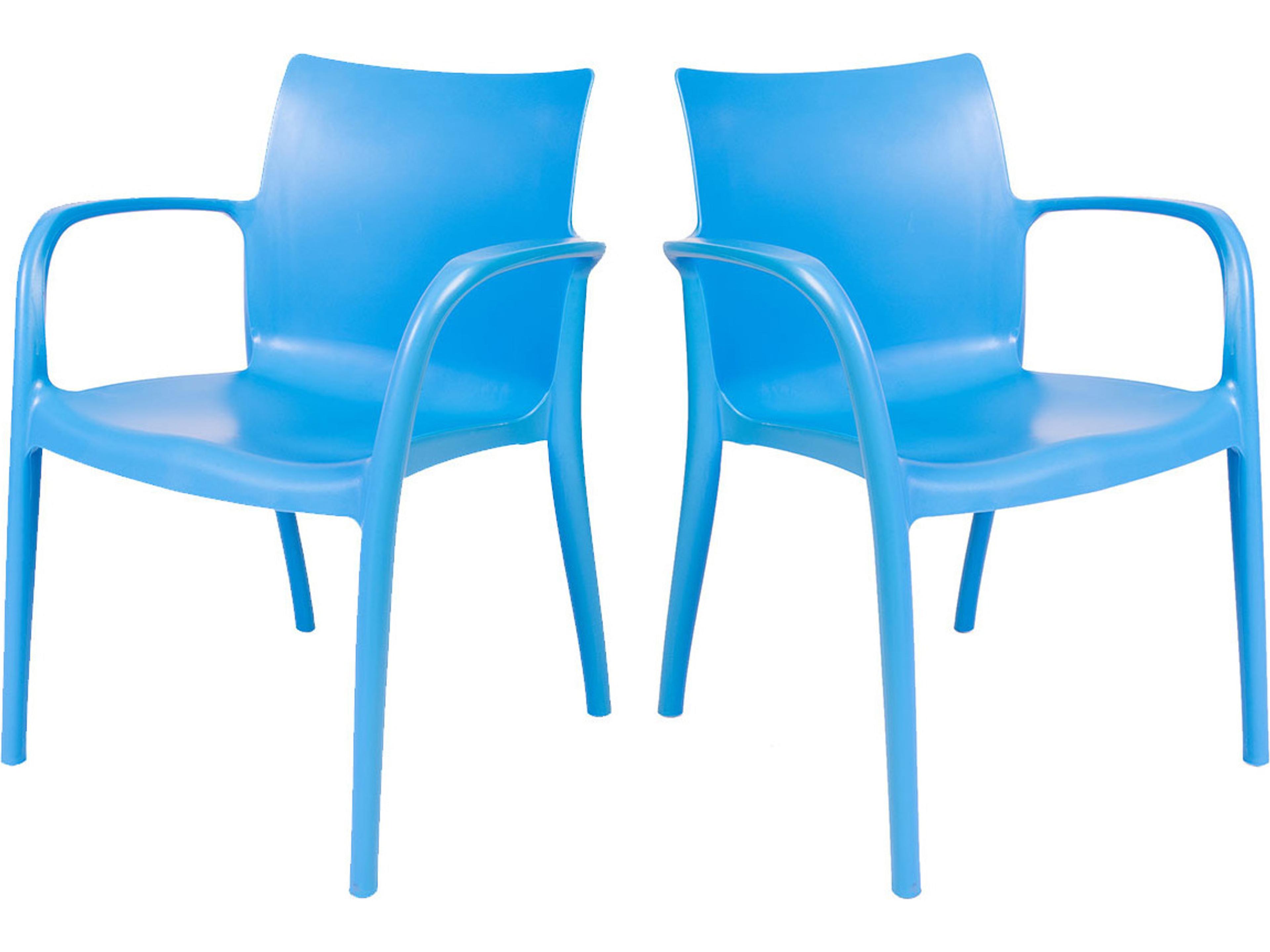 Pedro Resin Blue Stackable Dining Arm Chair Set of 2