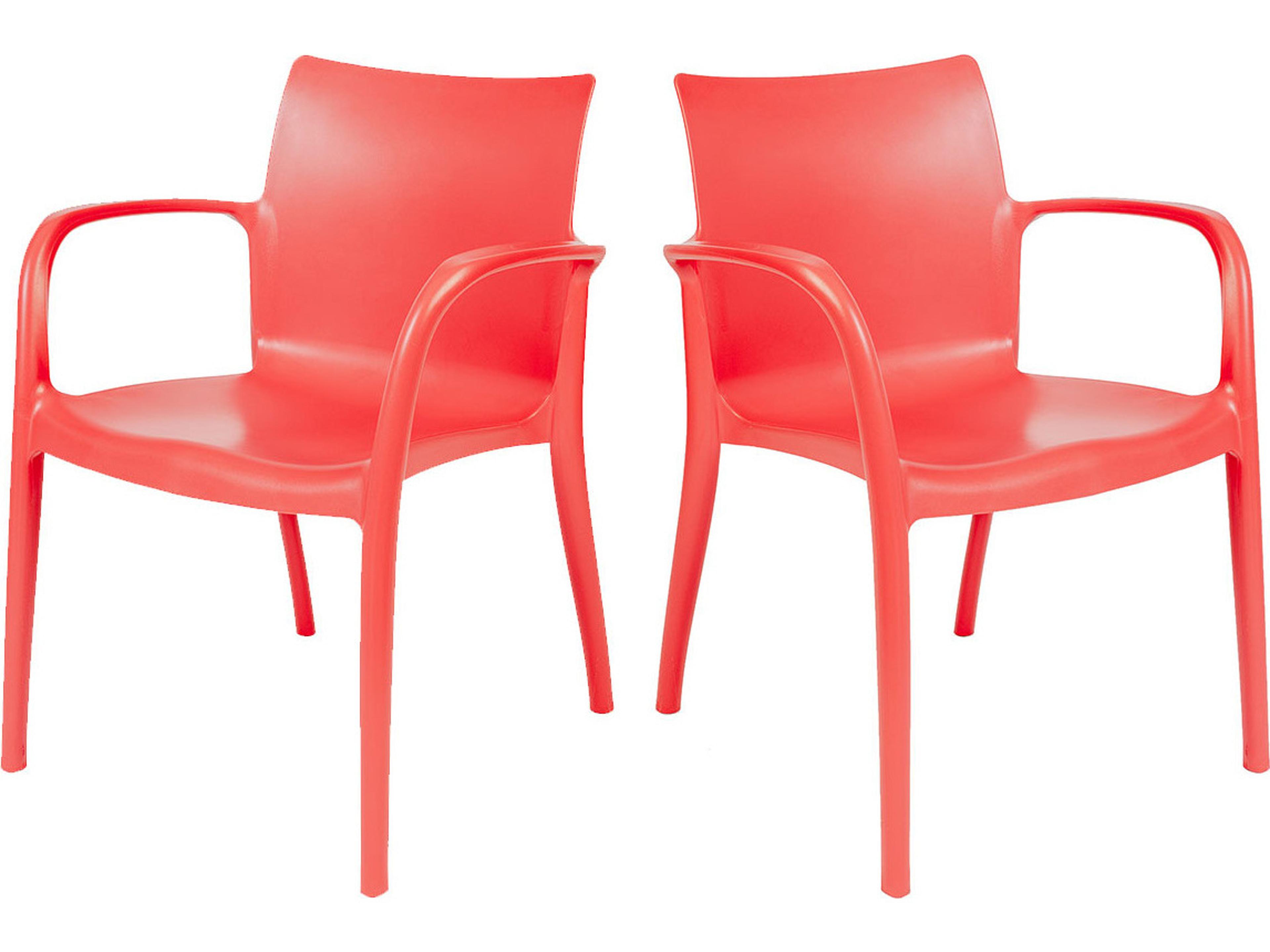 Pedro Resin Red Stackable Dining Arm Chair Set of 2