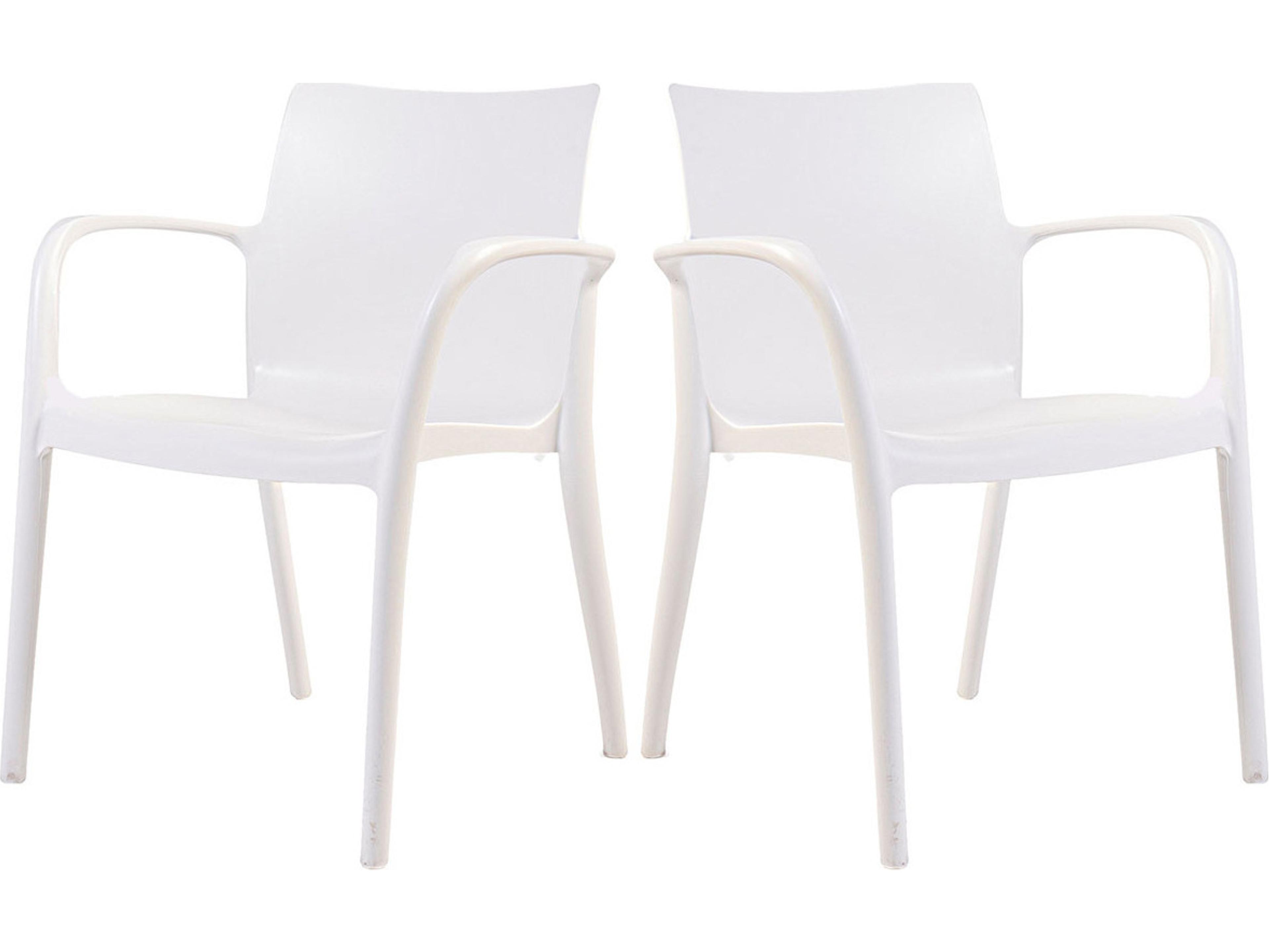 Pedro Resin White Stackable Dining Arm Chair Set of 2