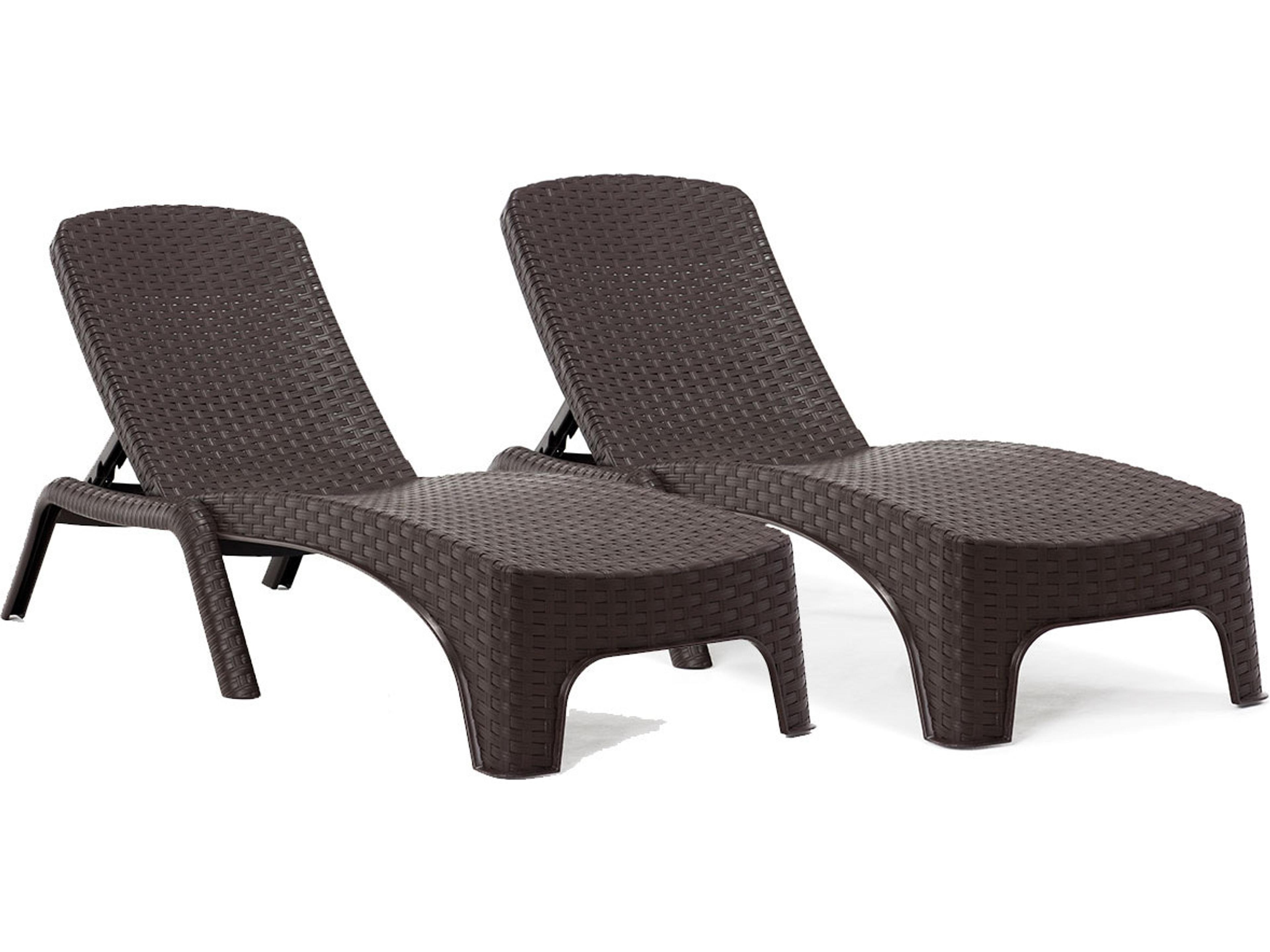 Roma Resin Wicker Brown Stackable Chaise Lounge Set of 2