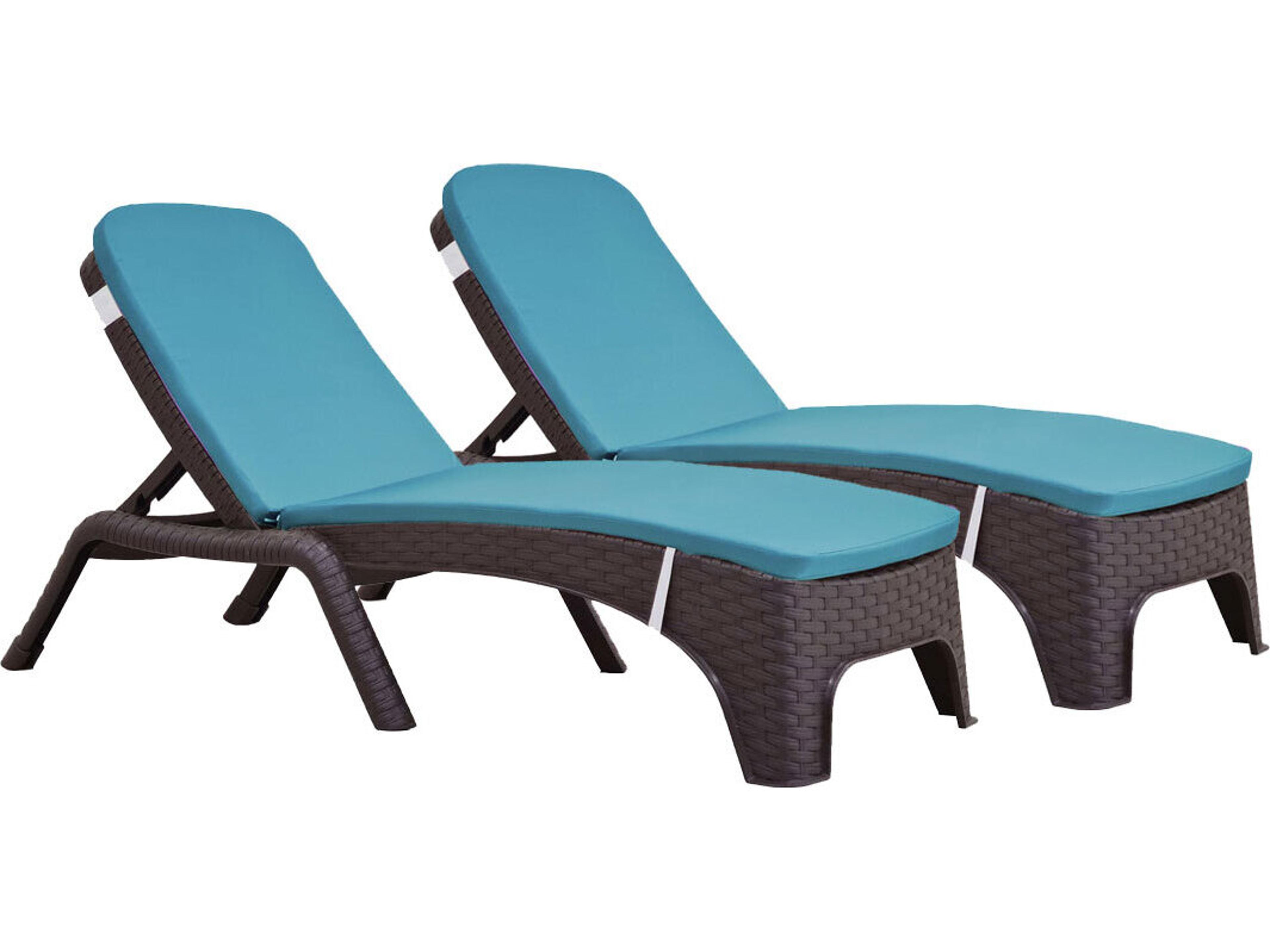 Roma Resin Wicker Brown Stackable Chaise Lounge with Cushion Set of 2