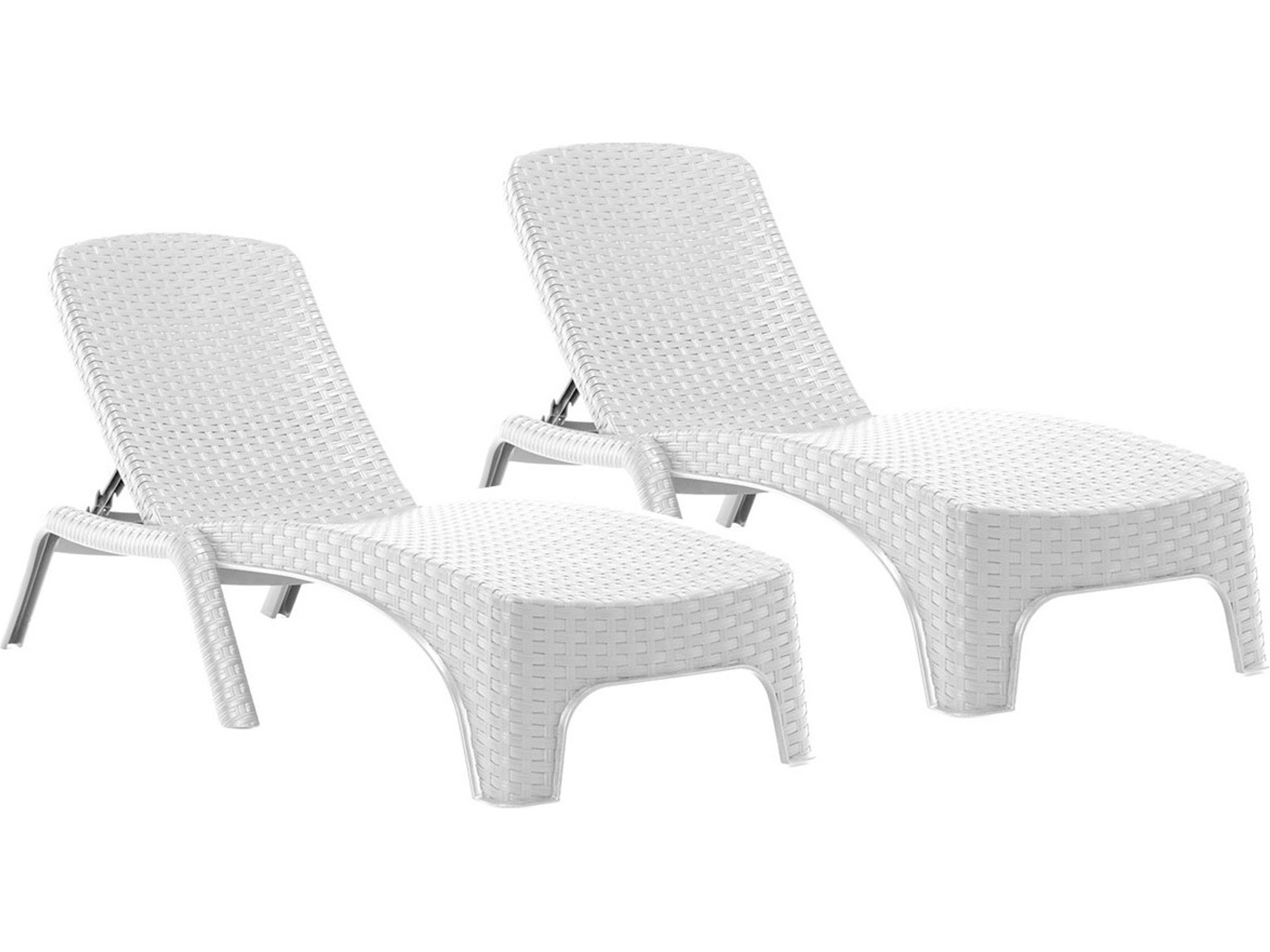 Roma Resin Wicker White Stackable Chaise Lounge Set of 2