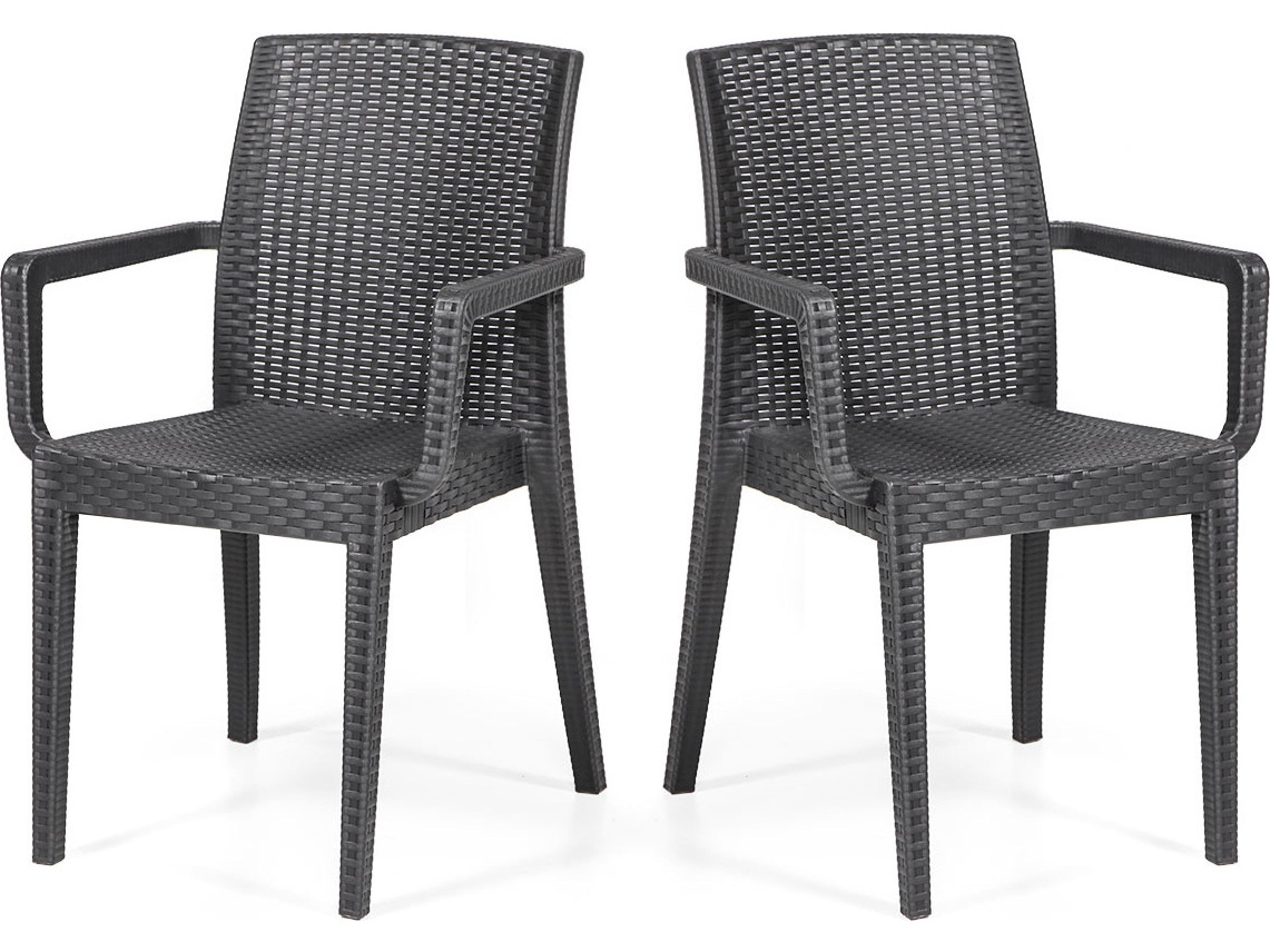 Siena Resin Wicker Anthracite 2 Stackable Dining Arm Chair Set of 2